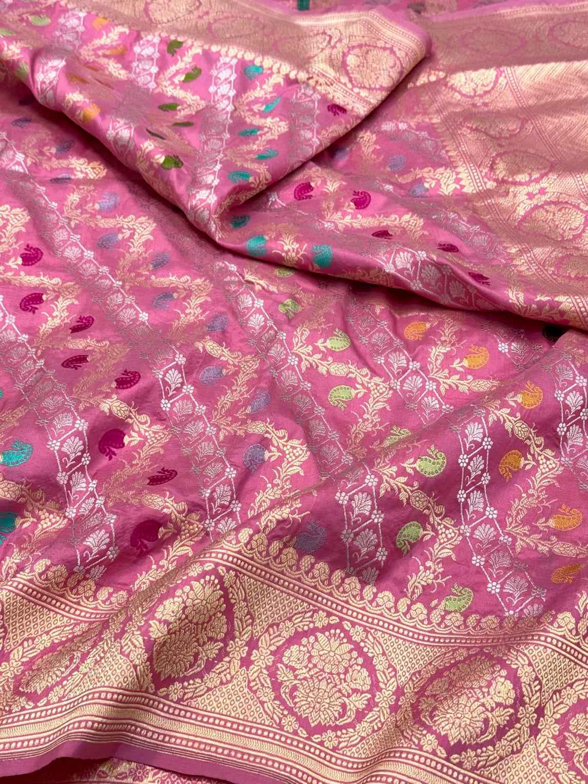 Hot Pink Pure Katan Silk Saree | Kadhwa Technique | Handwoven Banarasi Saree | 100% Pure Mulberry Silk Saree