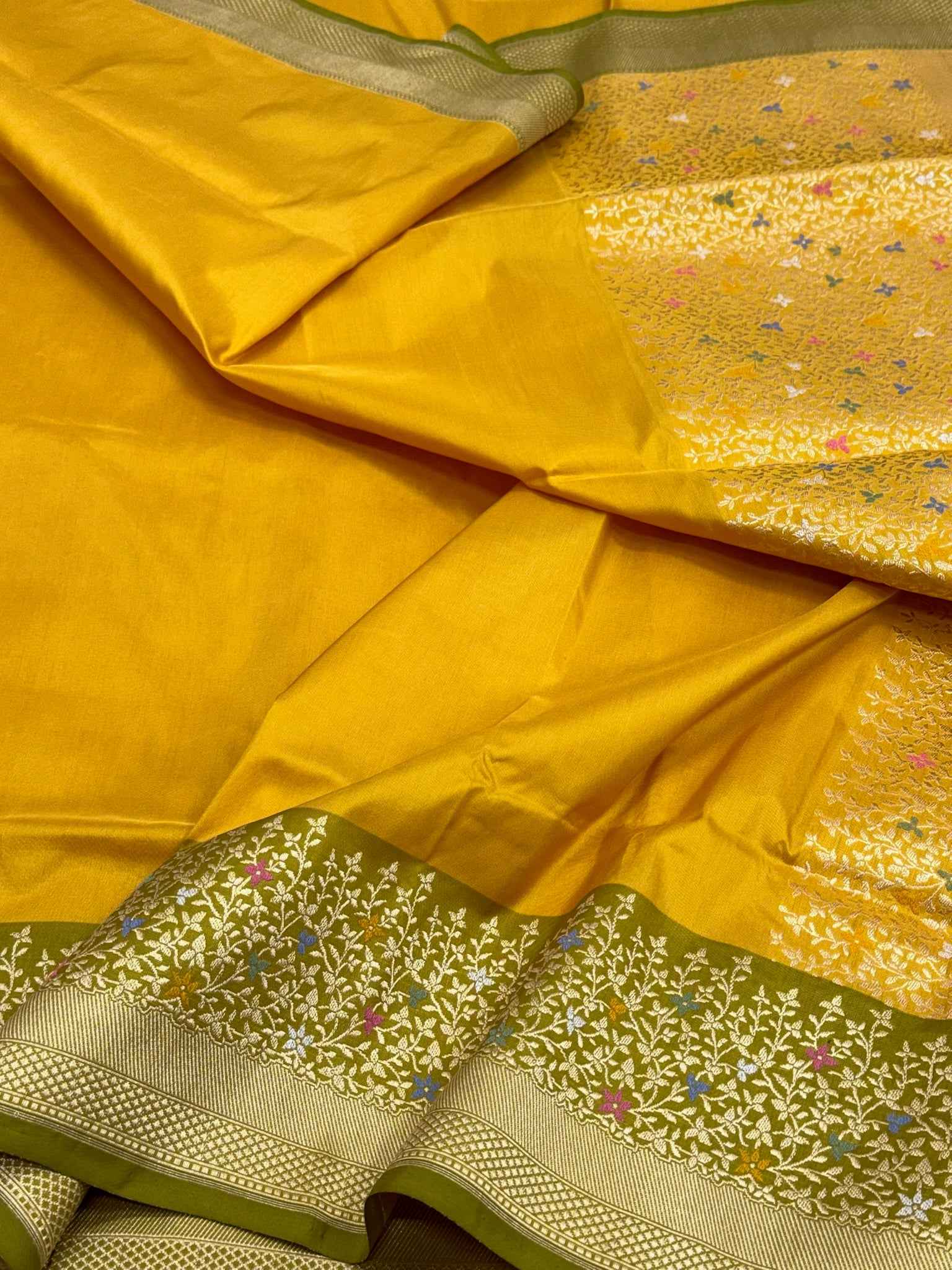 Mustard Yellow Katan Silk Pure Handwoven Saree