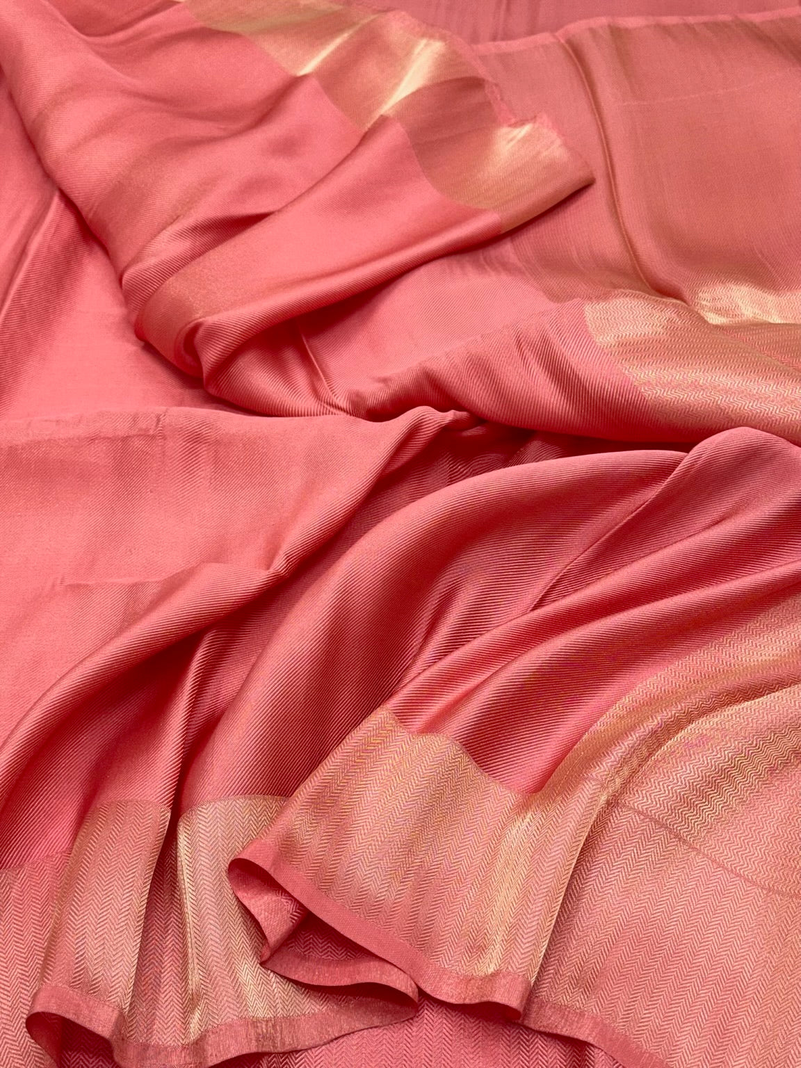 Peach Pink Modern Pure Double Silk Tissue Handwoven Contemporary Banarasi Soft Saree