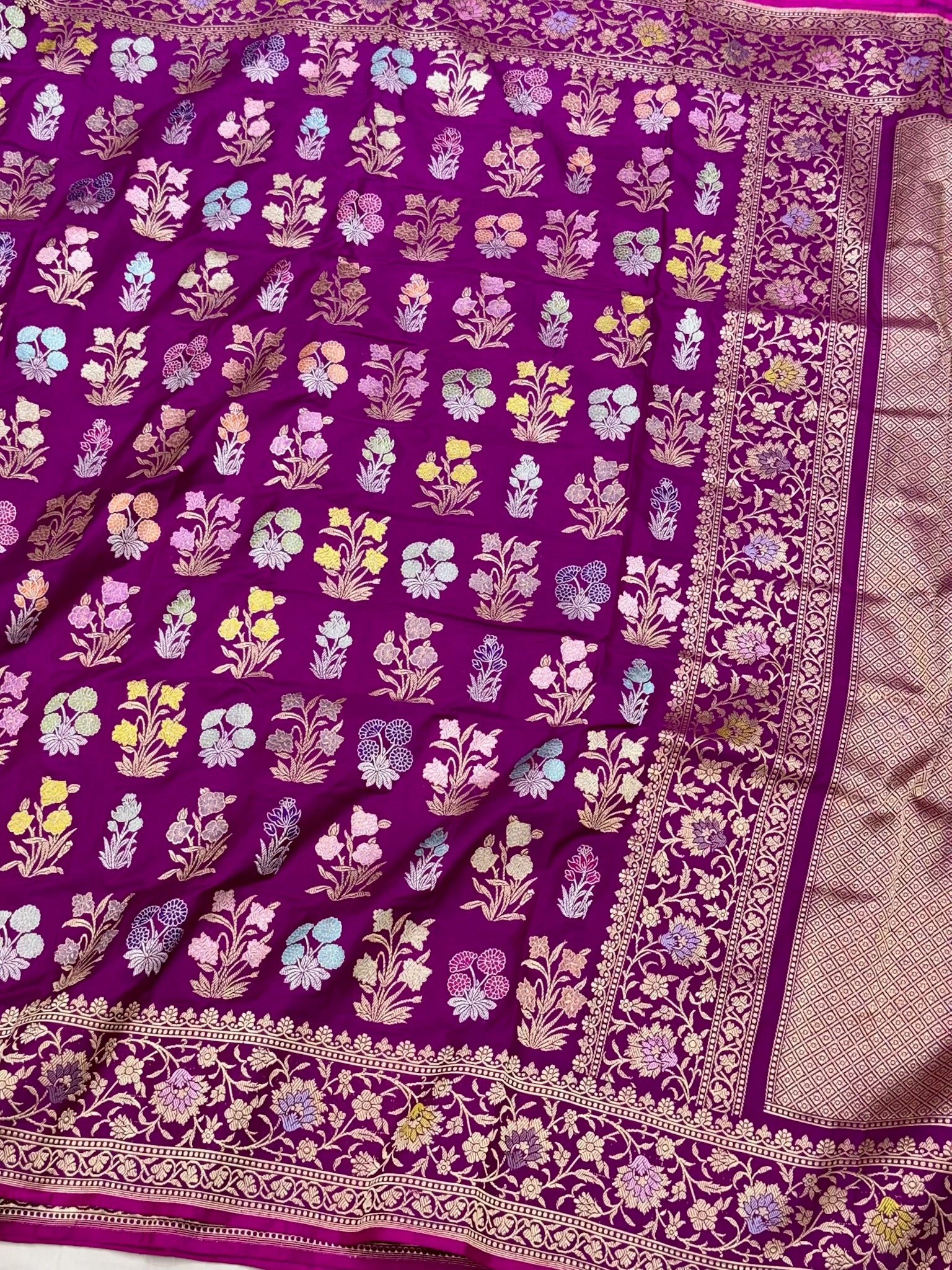 Purple Banarasi Pure Double Katan Mulberry Silk Handwoven Modern Saree | Kadhwa Technique