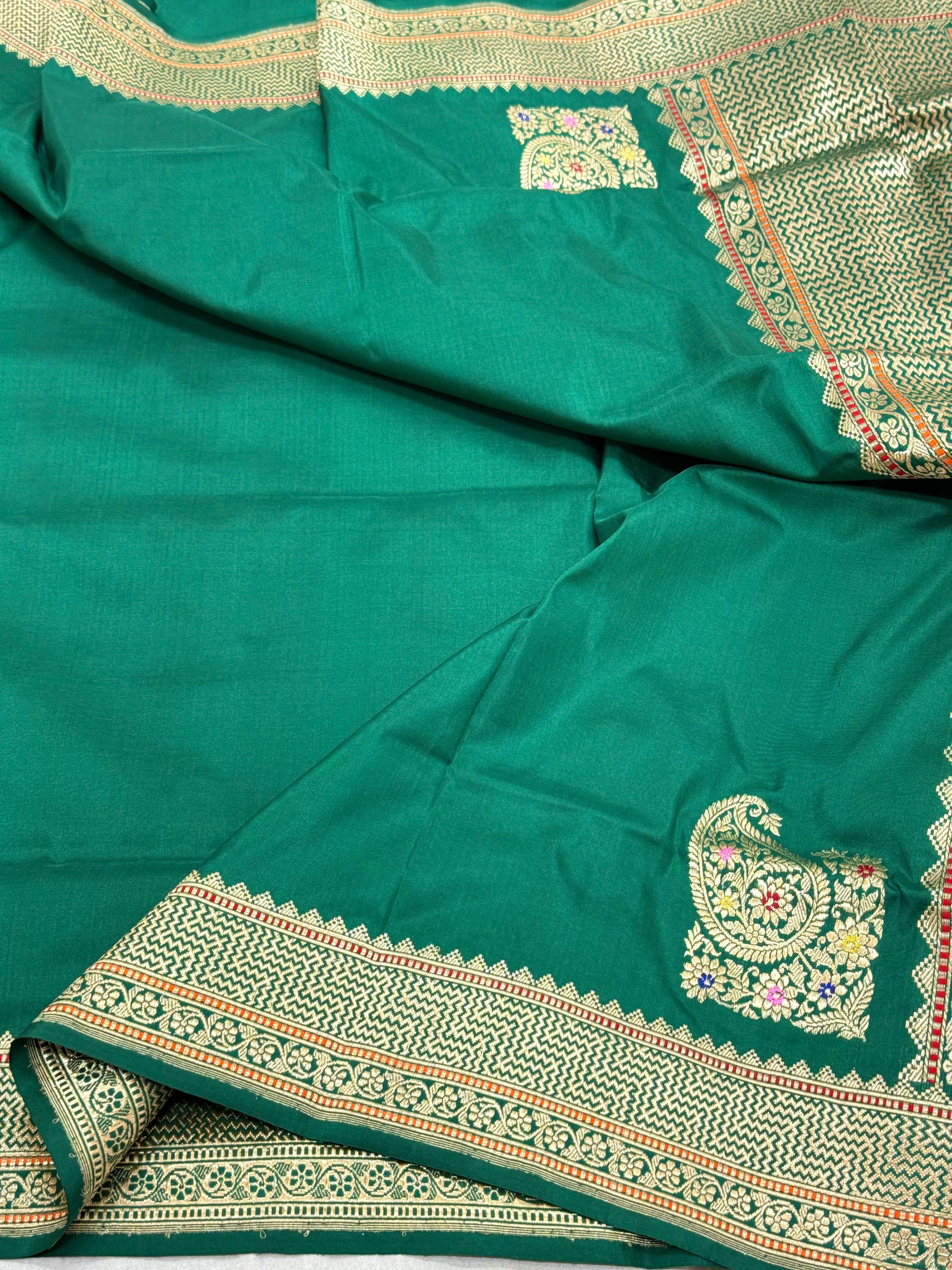 Green Pure Katan Silk Handwoven Banarasi Dupatta |Kadhuwa|