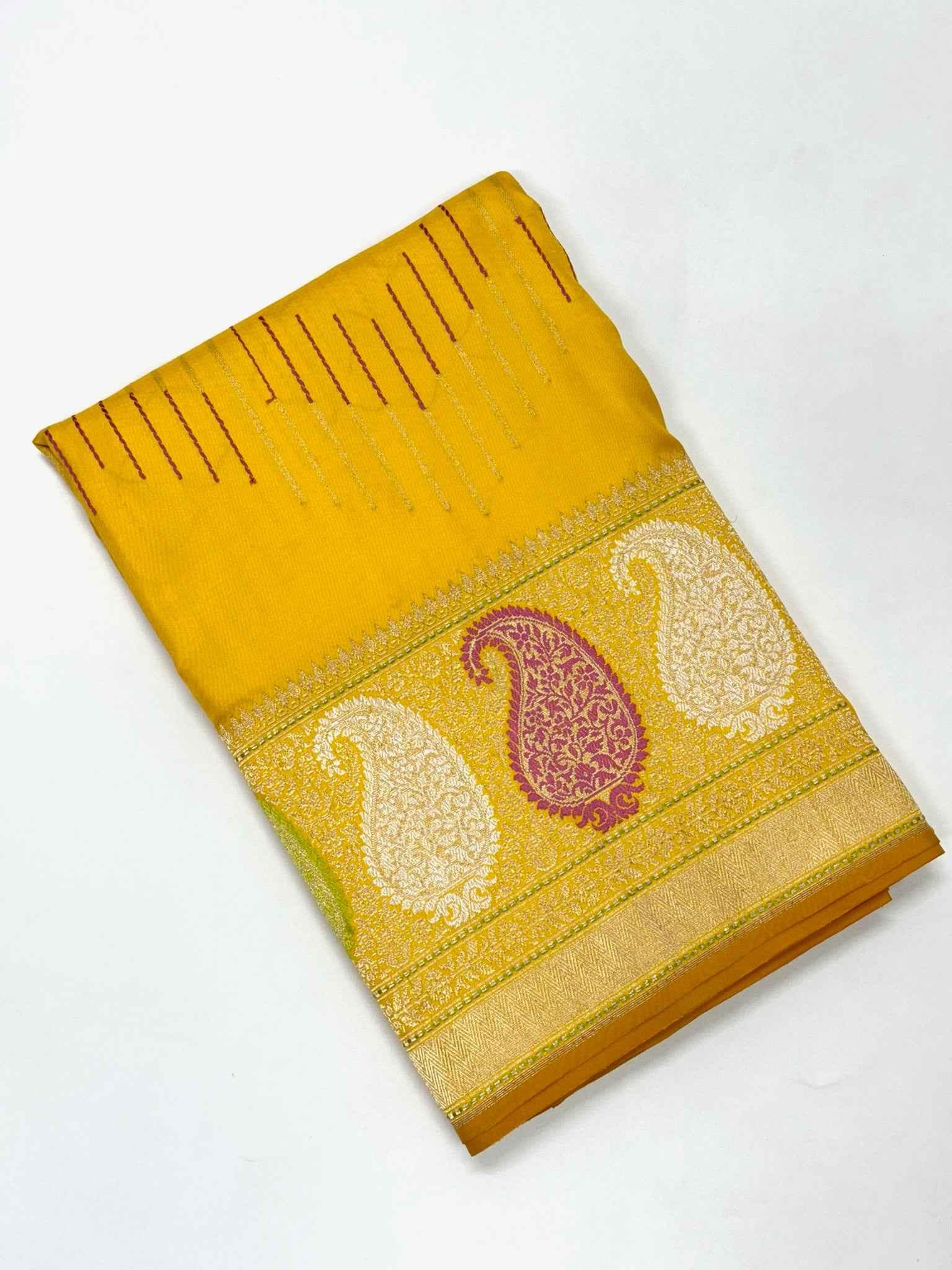 Yellow Ektara Weave Pure Banarasi Handwoven Saree