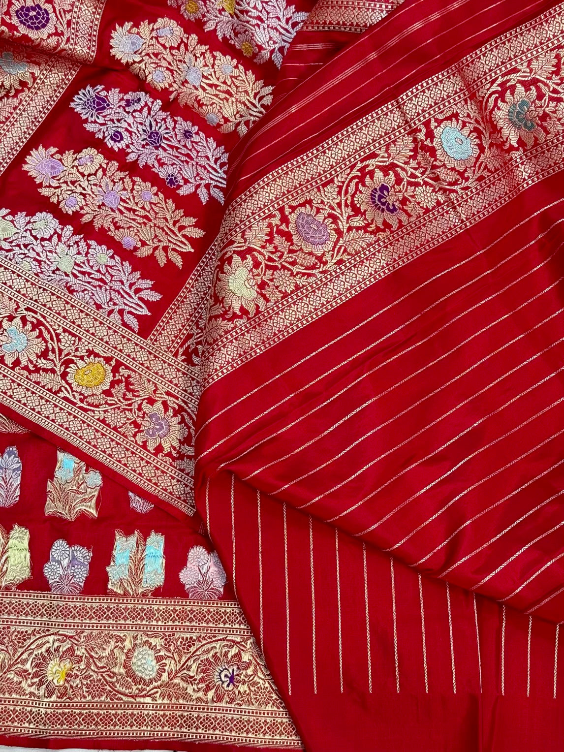 Deep Red Double Katan Silk Handwoven Saree