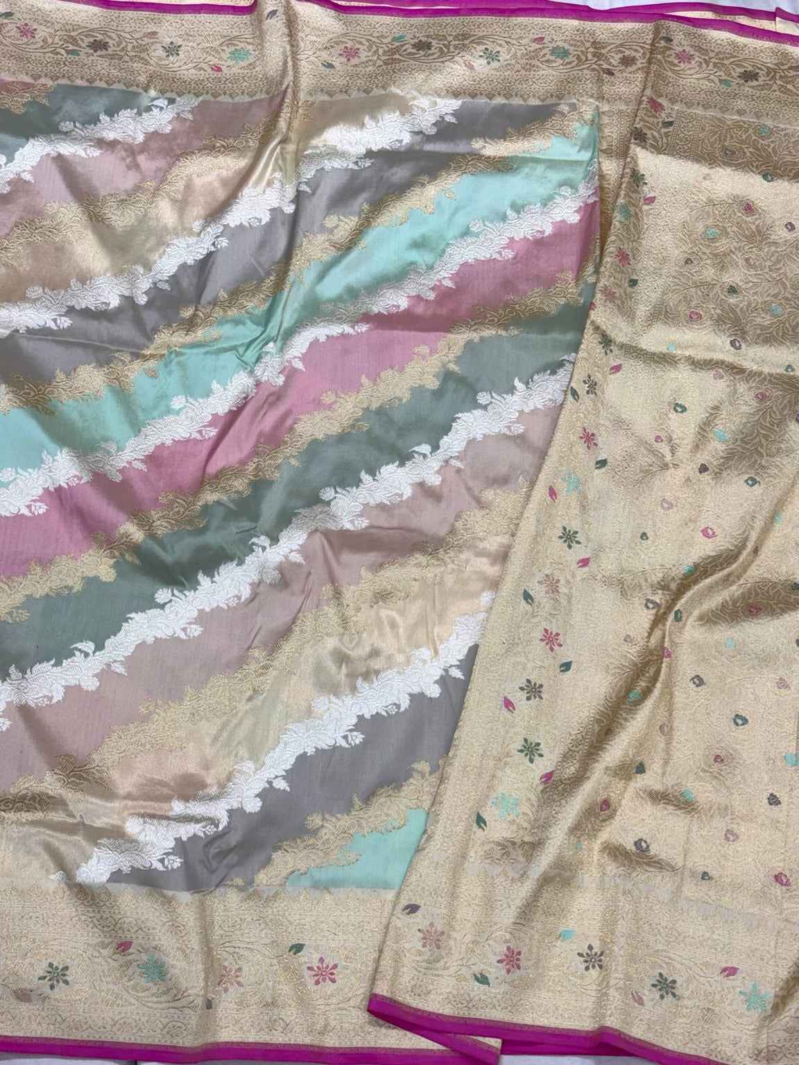 Ivory Authentic Pure Katan Mulberry Silk - Kadhwa Rangkaat Handwoven Luxury Banarasi Saree