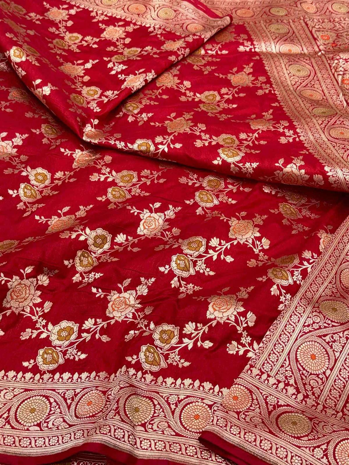Red Pure Katan Silk & Mulberry Silk Handloom Banarasi Meenakari Saree