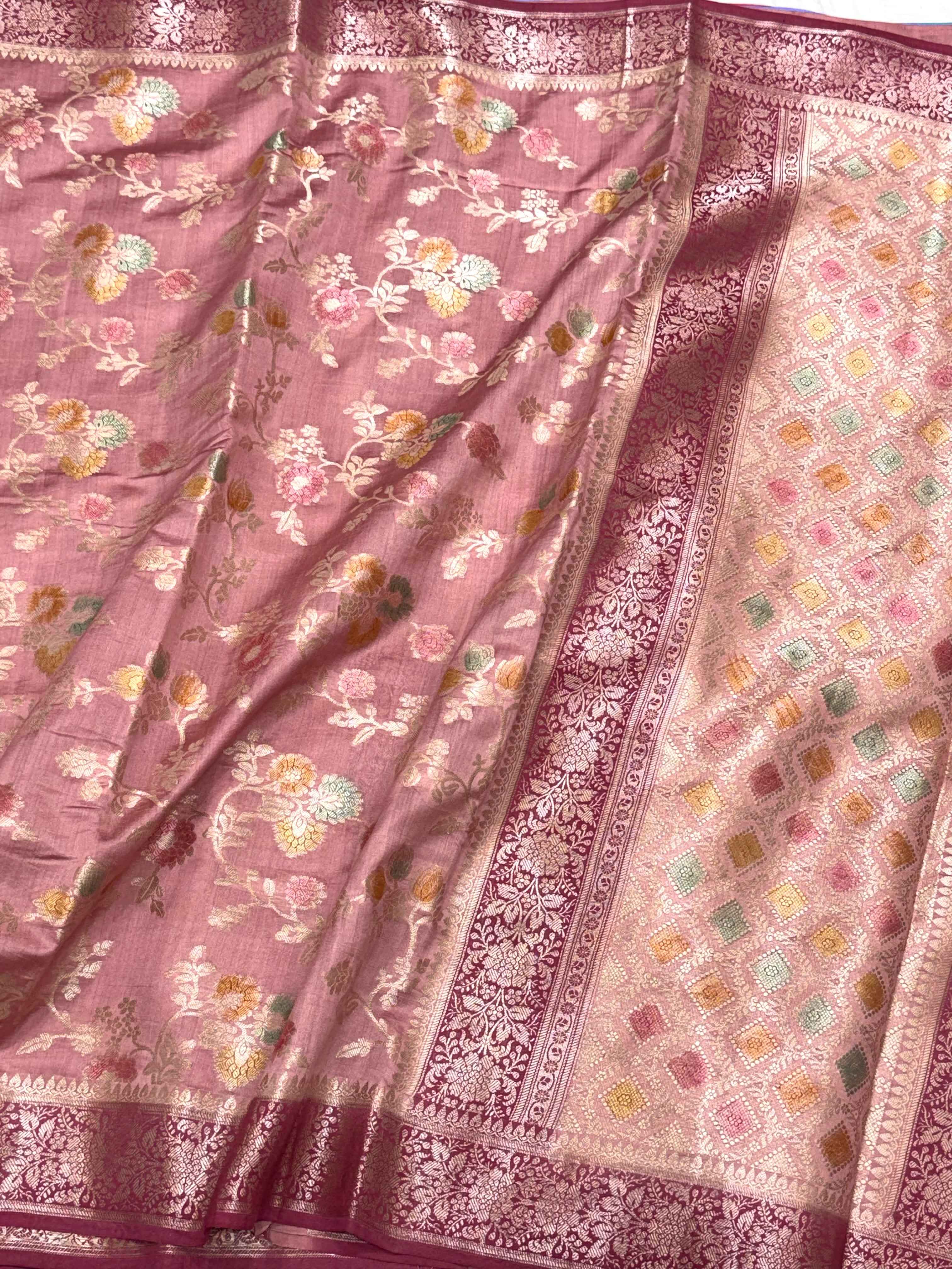 Mauve Pink Pure Mulberry Chiniya Silk Handloom Banarasi Saree