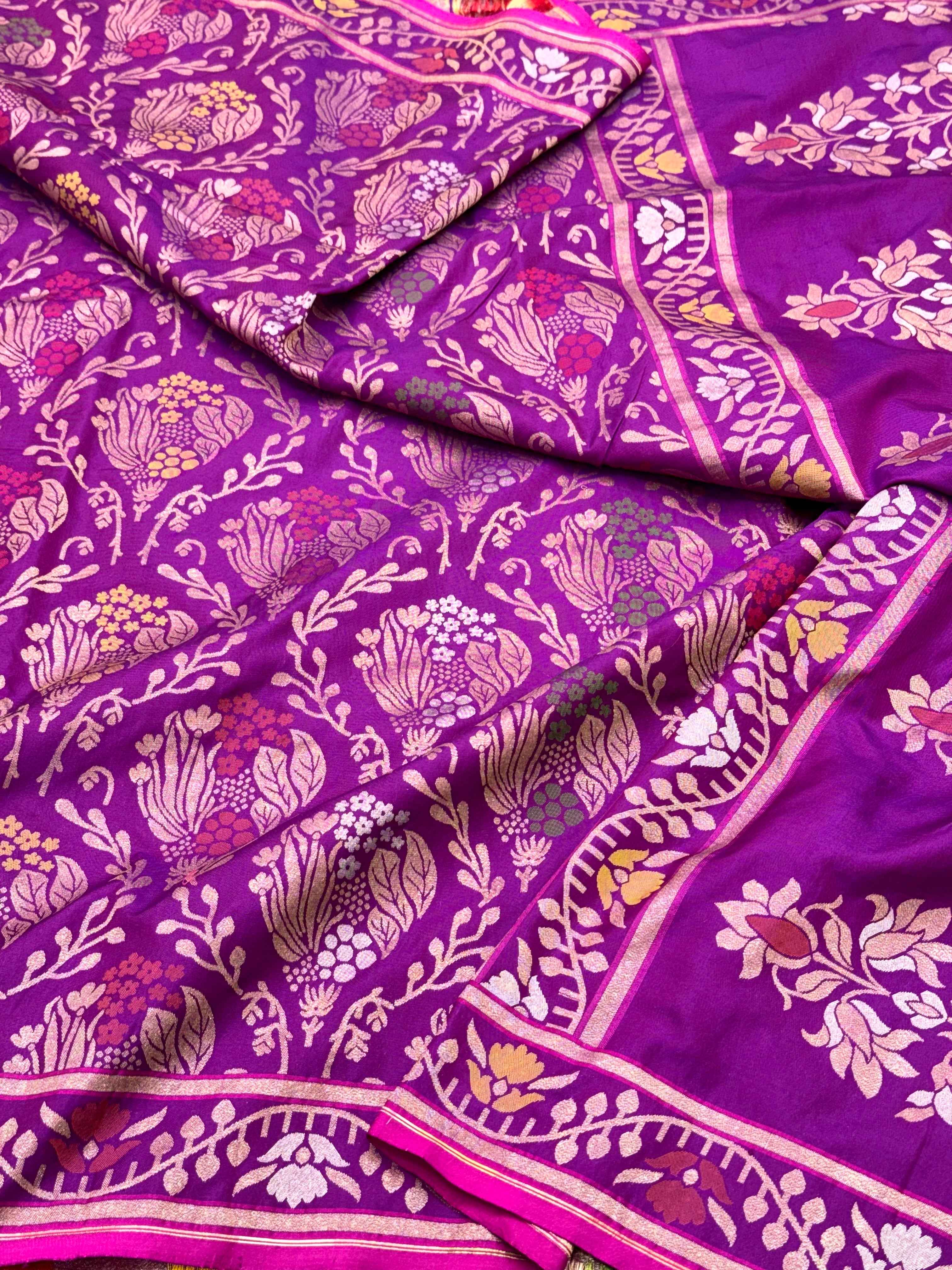 Navy Blue Pure Double Katan Silk Handloom Banarasi Saree |Ektara Weave|