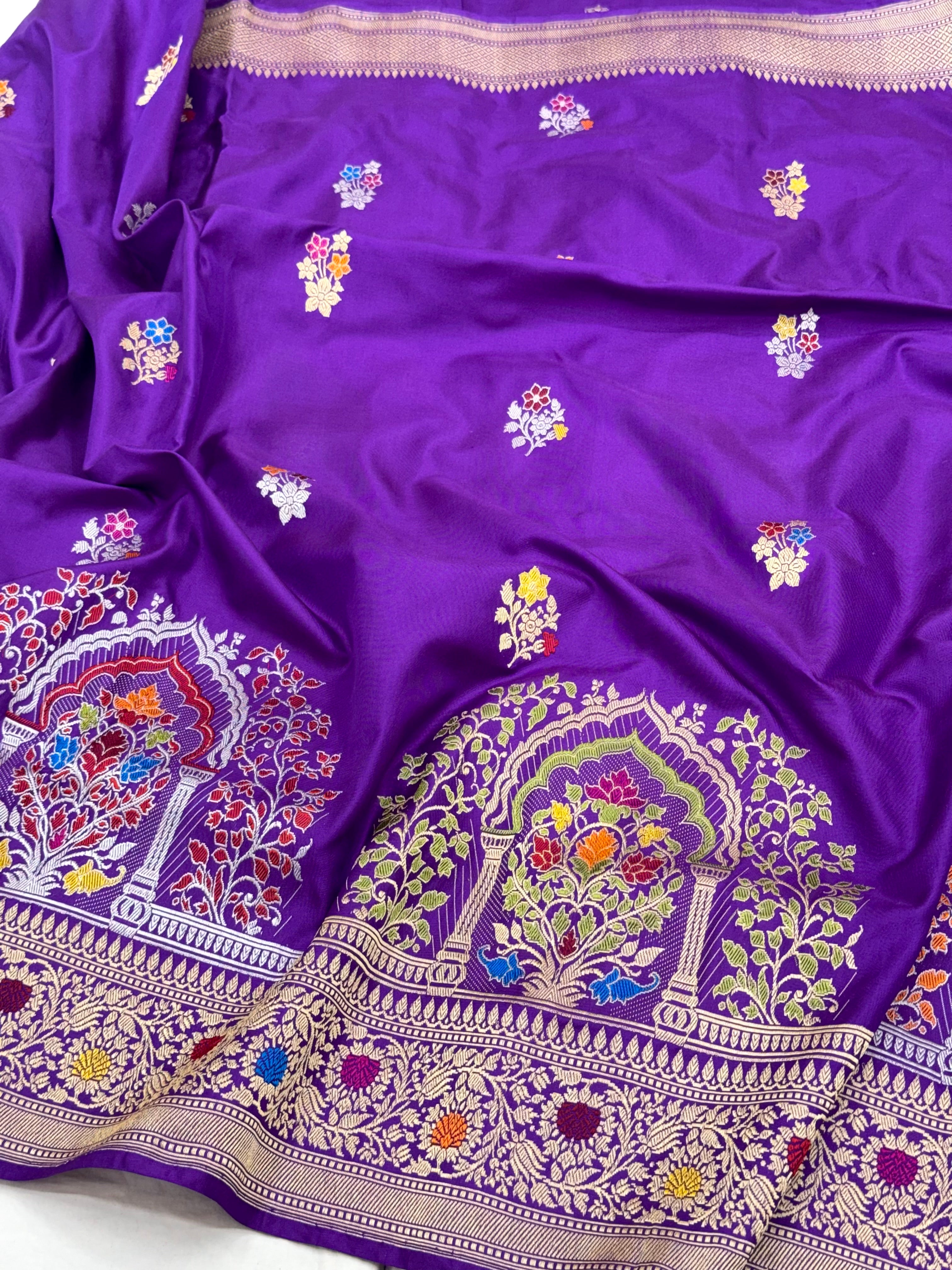 Purple Exclusive Modern Banarasi Saree - Pure Mulberry Katan Silk | Kadhwa Ektara Weave Handwoven Saree