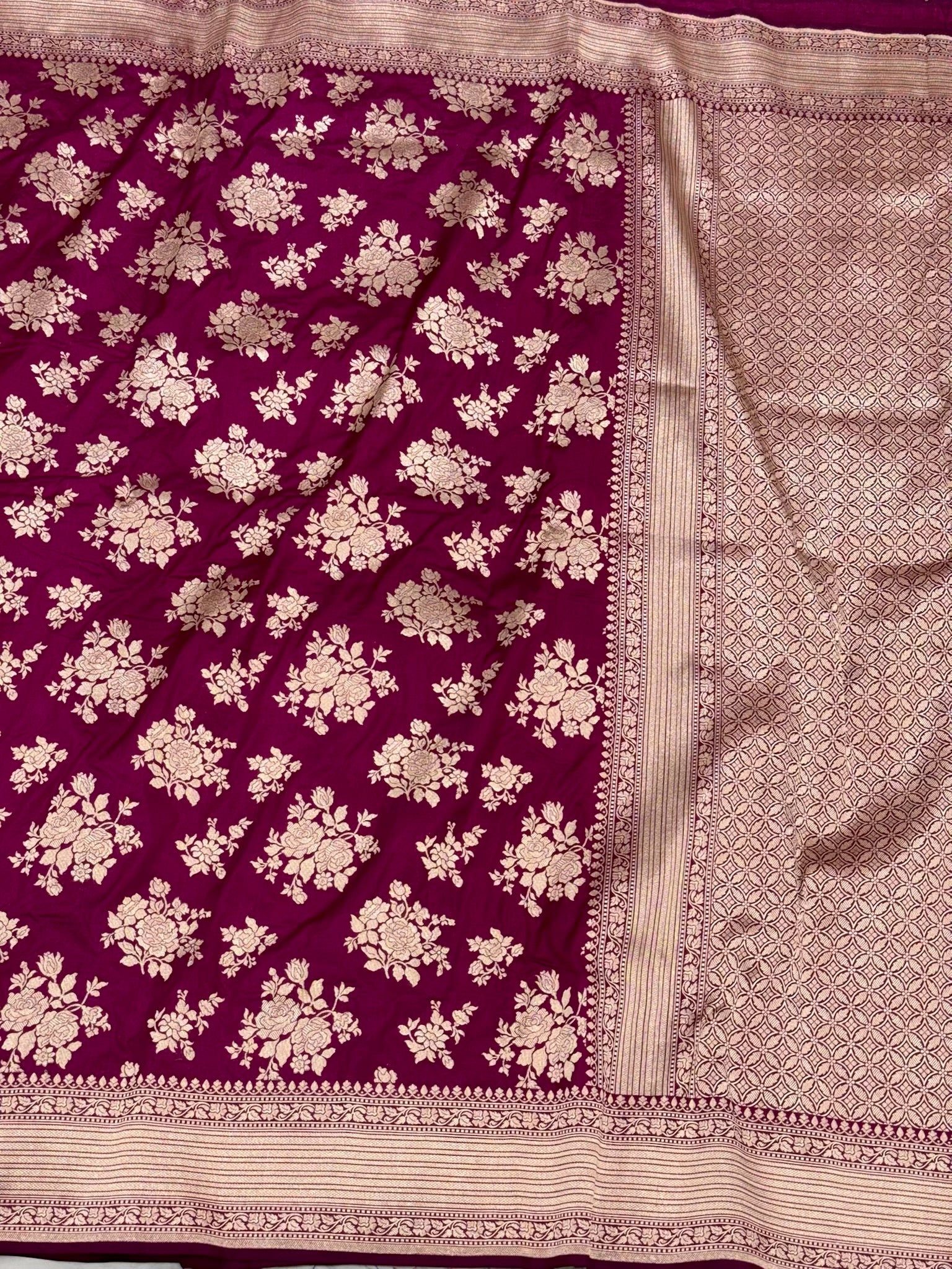 Wine Pure Mulberry Silk & Pure Katan Silk Handloom Banarasi Saree