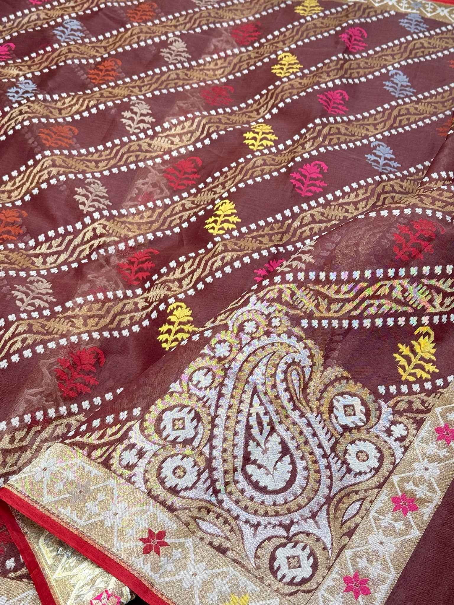 Aqua Green Pure Kora Organza Silk Ektara Handwoven Banarasi Saree