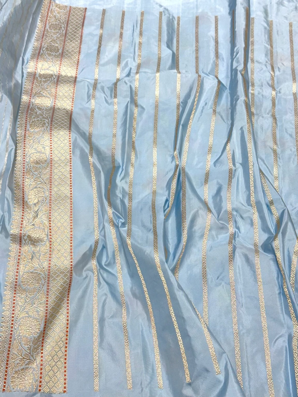 Ice Blue Pure Mulberry Silk & Pure Double Katan Silk Handwoven Premium Banarasi Saree with Kadhwa Weave