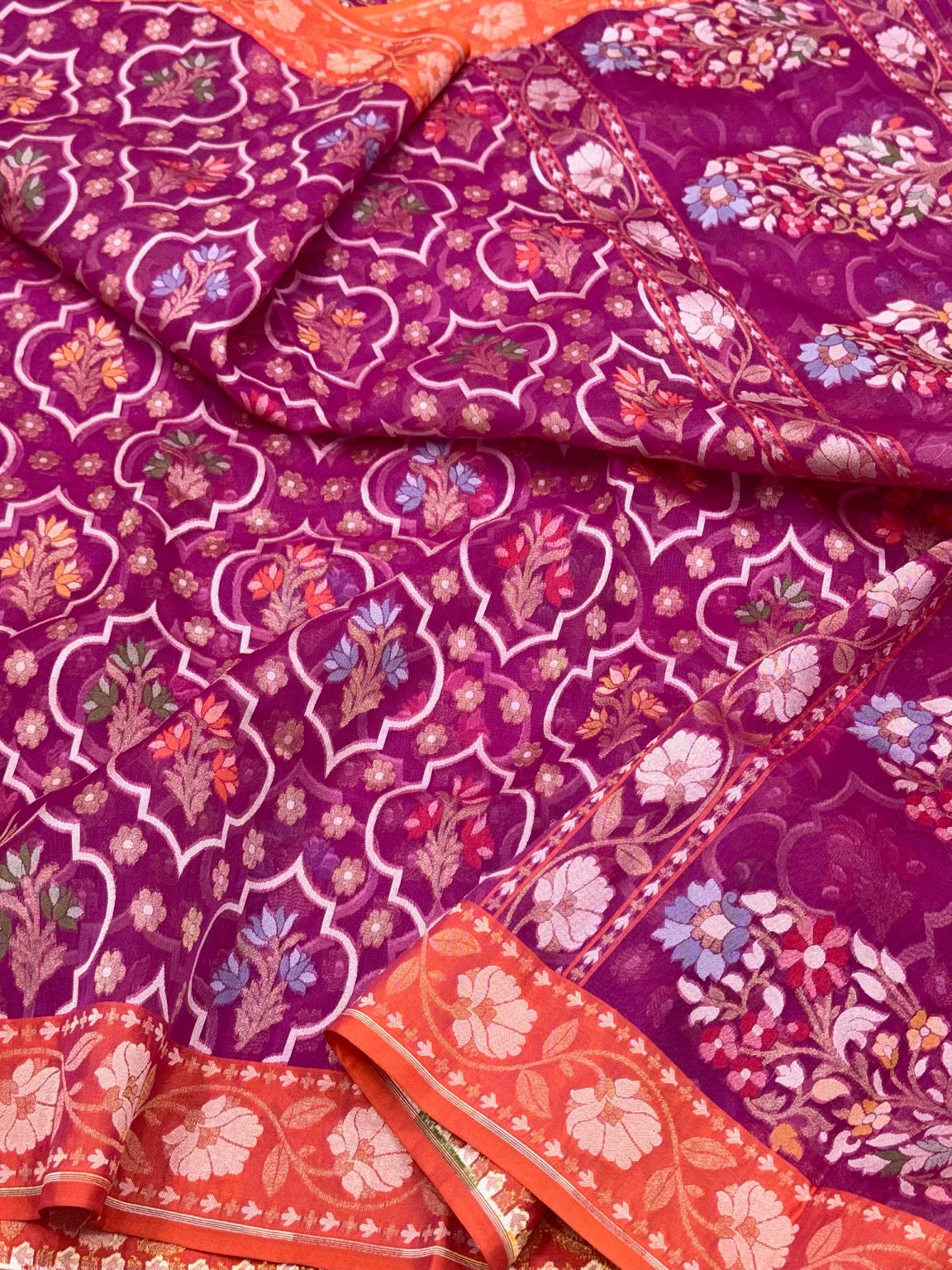 Magenta Pure Kora Ektara Silk Handloom Banarasi Saree