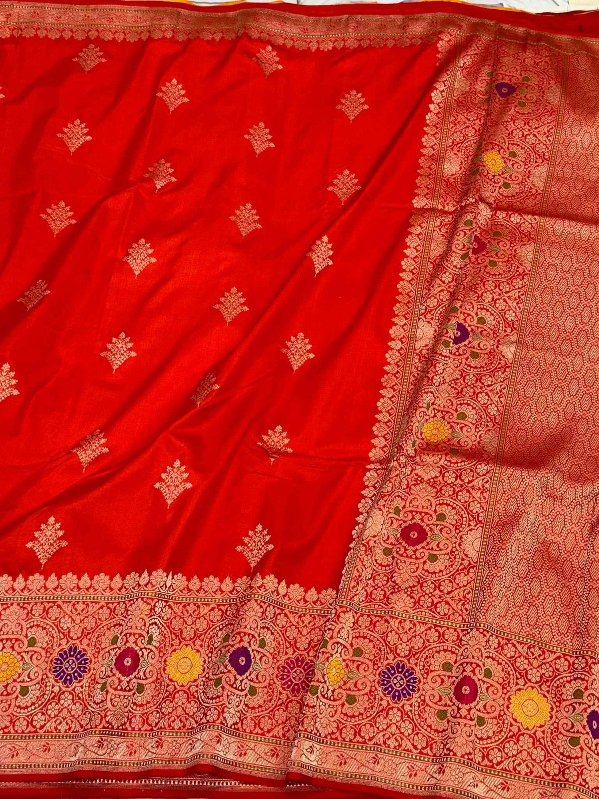 Rustic Orange Pure Mulberry Katan Silk Handwoven - Kadhwa Banarasi Saree | The Festive Glow