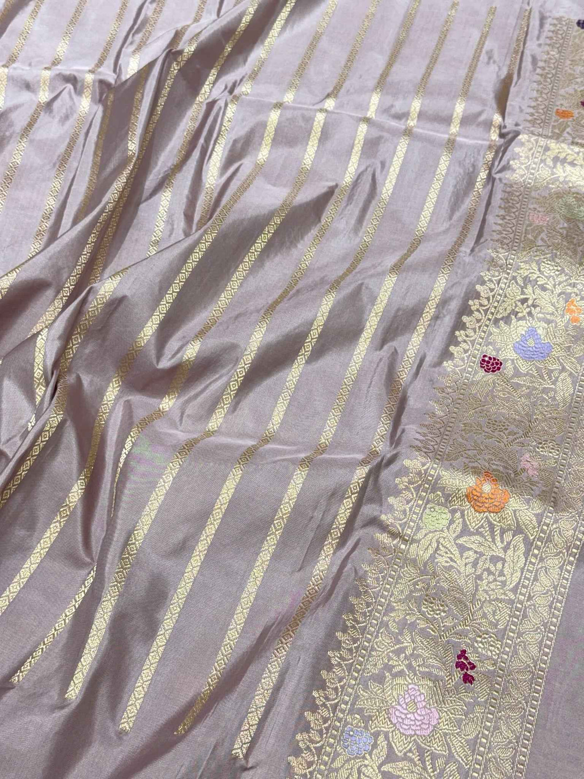 Dusty Lilac Pure Mulberry Double Katan Silk | Kadhwa Weave | Handwoven Timeless Authentic Banarasi Saree