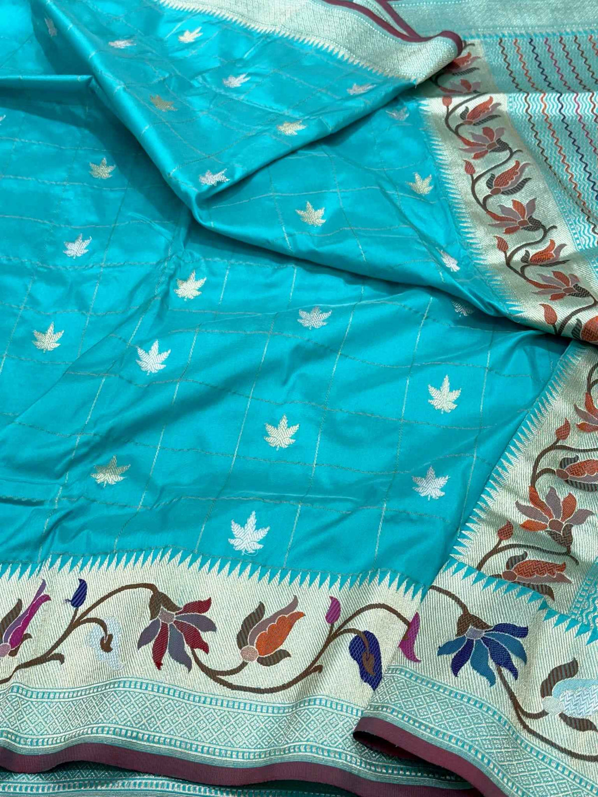 Electric Blue Pure Mulberry Katan Silk Saree Handwoven Banarasi Saree - Timeless Kadhwa Elegance