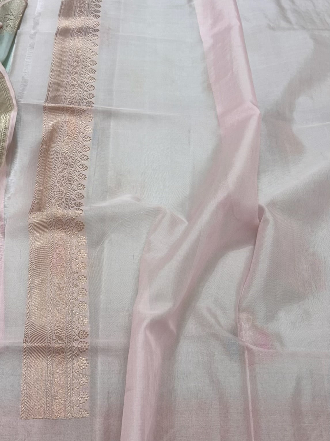 Pastel Blue Pure Mulberry Silk | Ektara Technique | Pure Kora Silk Handwoven Soft Drape Lightweight Banarasi Silk Saree