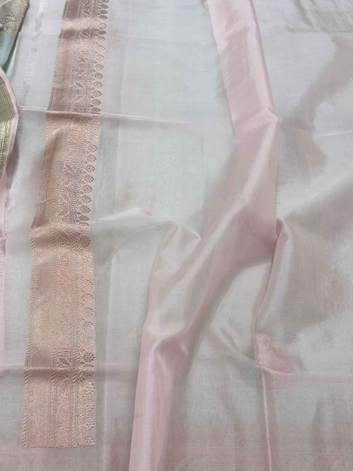 Pastel Blue Pure Mulberry Silk & Pure Kora Silk Handwoven Soft Drape Lightweight Banarasi Luxury Saree Saree