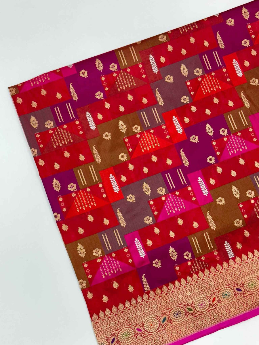 Red Katan Silk Rangkaat Handwoven Saree