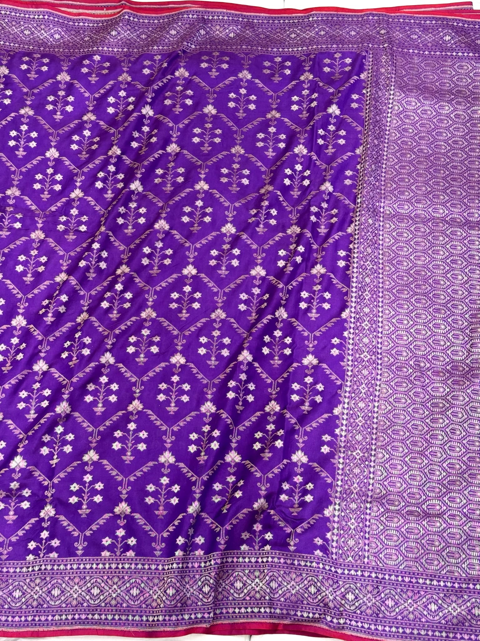 Purple Pure Mulberry Katan Silk Jamdani Handwoven Banarasi Saree- Ektara Weave
