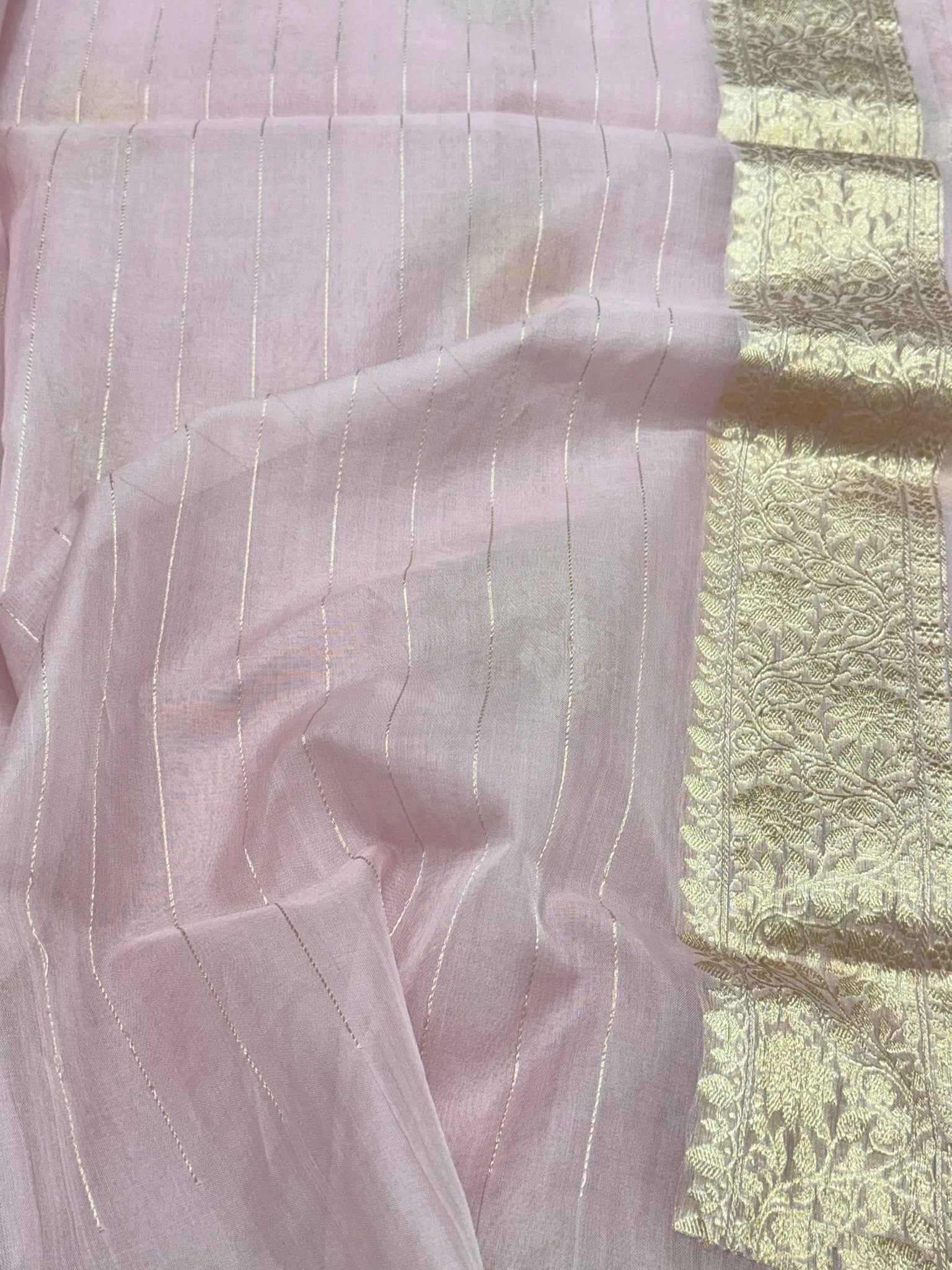 Baby Pink Pure Mulberry Kora Silk Handwoven Banarasi Saree
