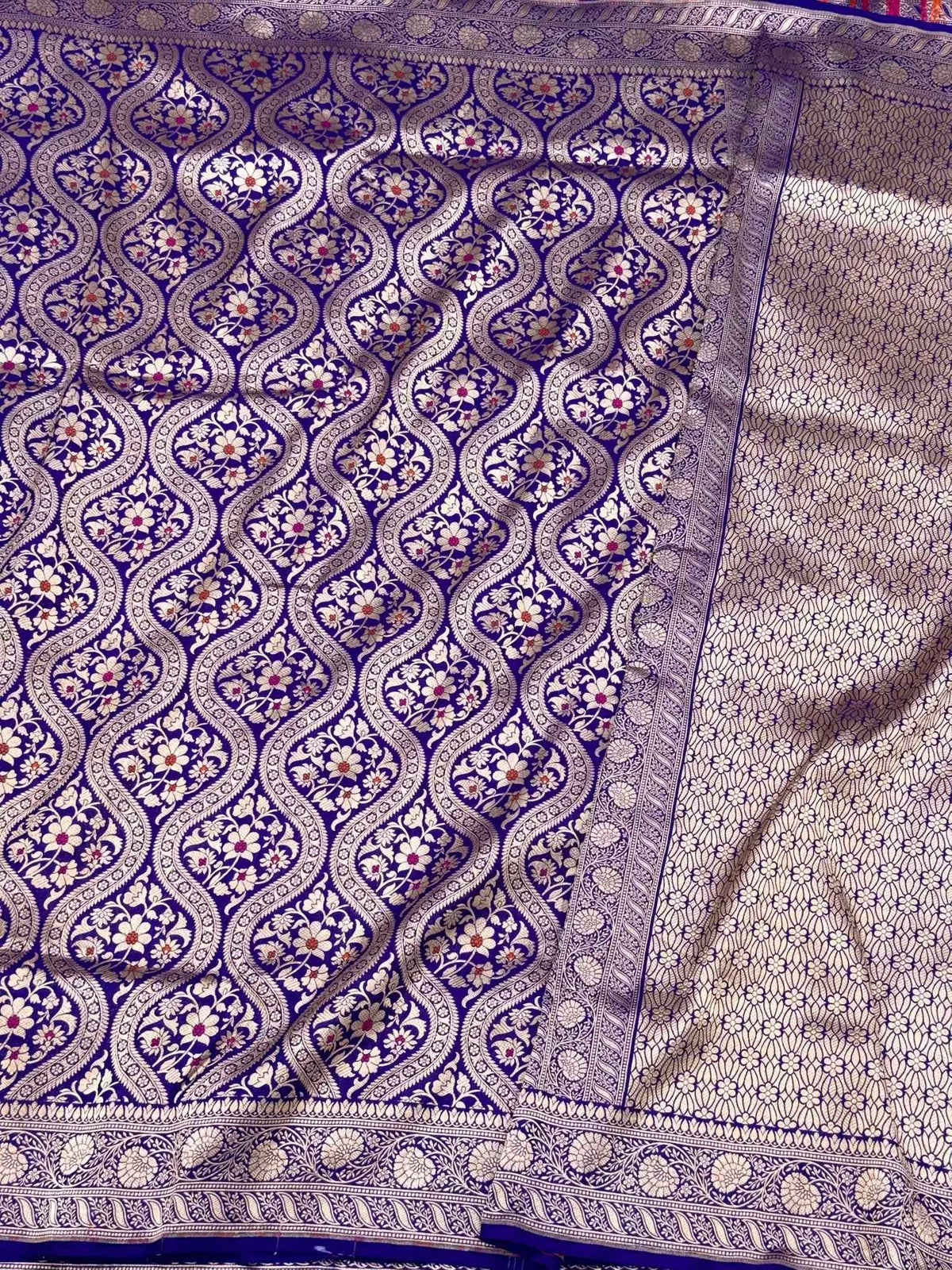 Purple Pure Mulberry Silk & Pure Katan Silk Handloom Banarasi Saree - Brocade