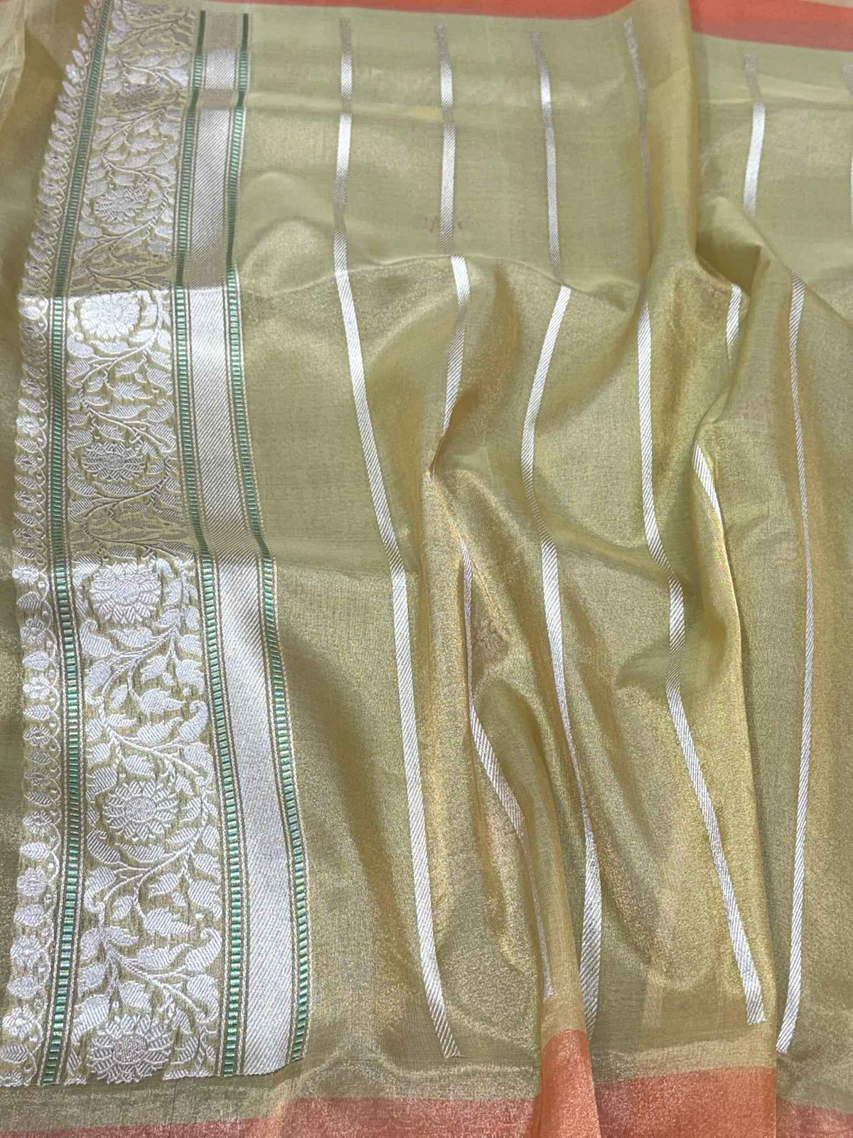 Aqua Green Handwoven | Kadhwa Technique | Banarasi Saree - Pure Kora Tissue Silk Banarasi Saree - The Luxury Drape