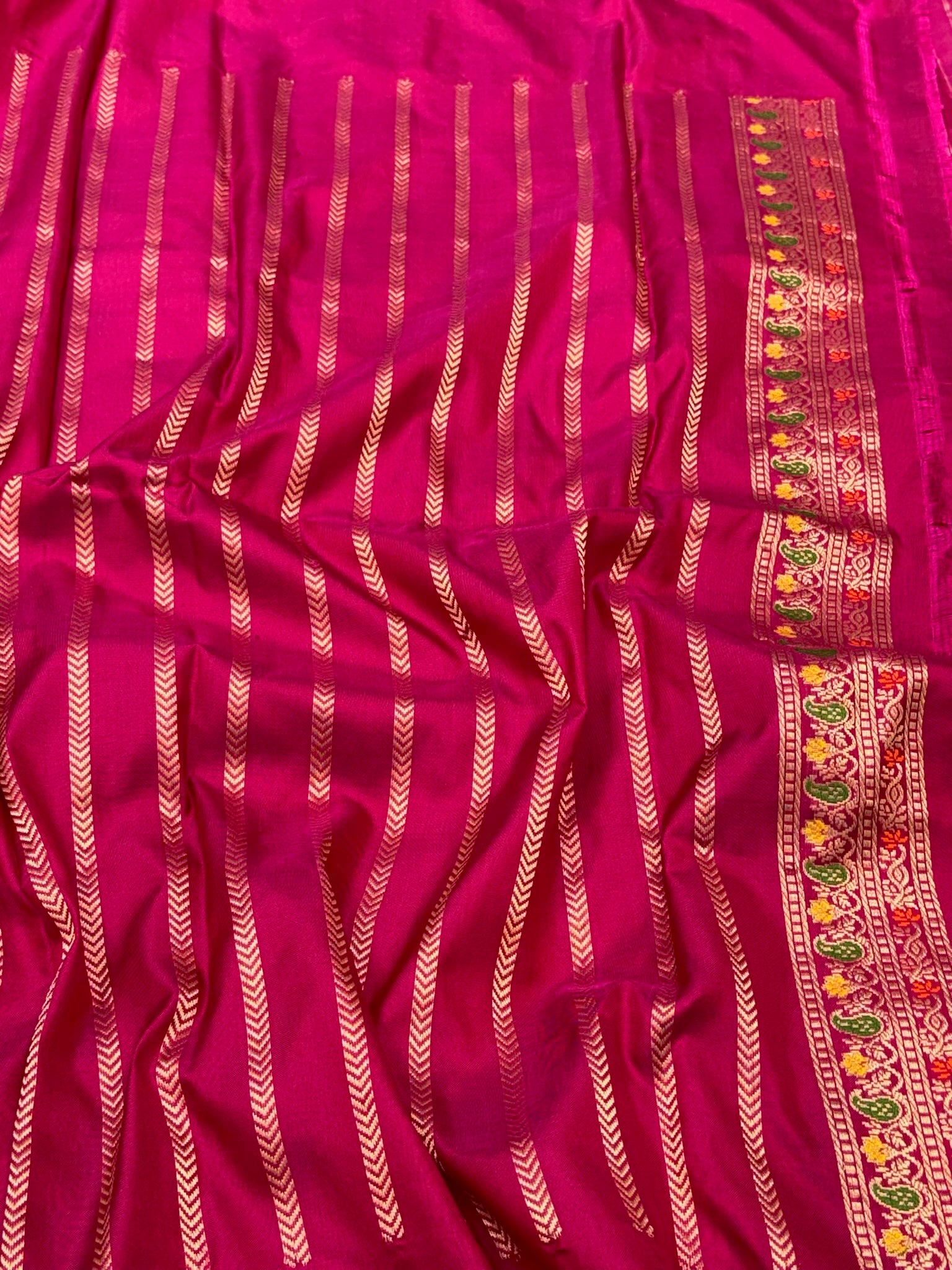 Raspberry Pink Pure Mulberry Katan Silk | Kadhwa Technique | Handwoven Ektara Banarasi Saree