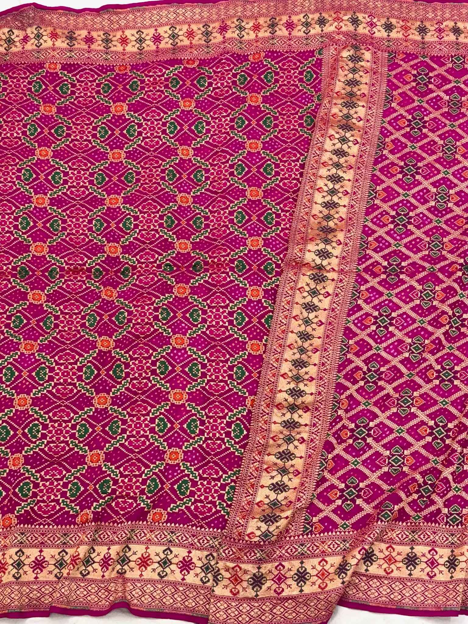 Red/Orange Pure Banarasi Bandhej Lightweight Saree - Pure Chiffon Georgette Handloom Banarasi Saree