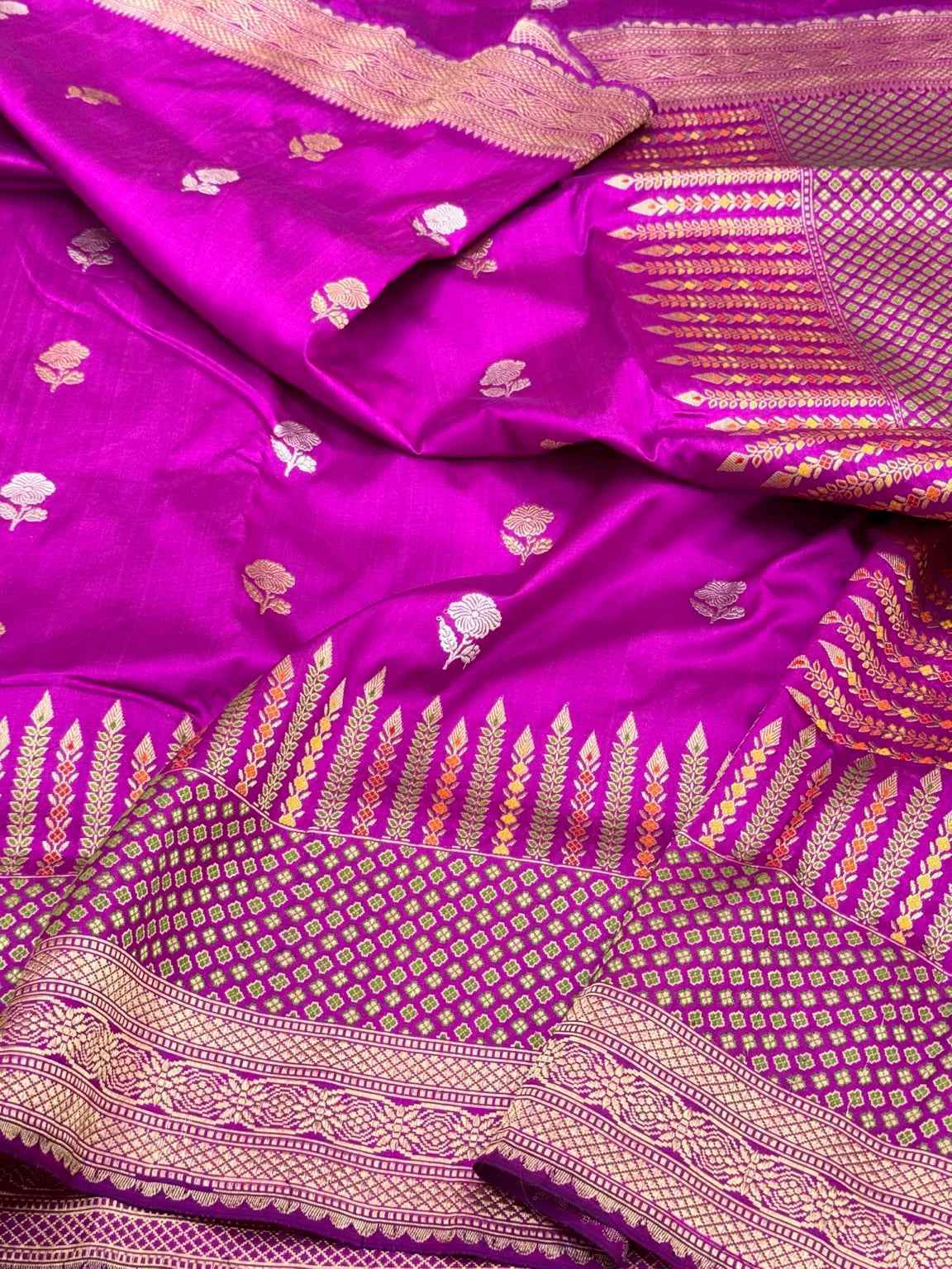 Purple Pure Mulberry Silk & Pure Katan Silk Saree - Handwoven Banarasi Kadhwa Weave Saree