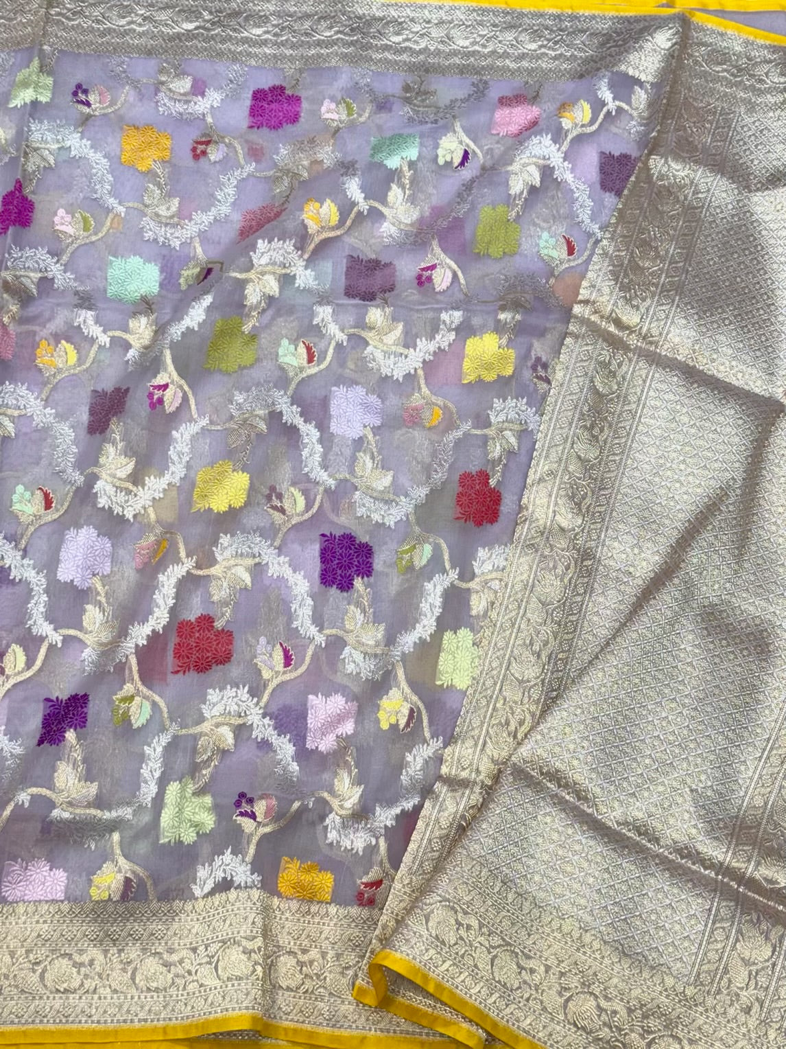 Lavender Pure Kora Silk Saree - Pure Mulberry Silk Handwoven Banarasi Silk Saree - Kadhwa Weave