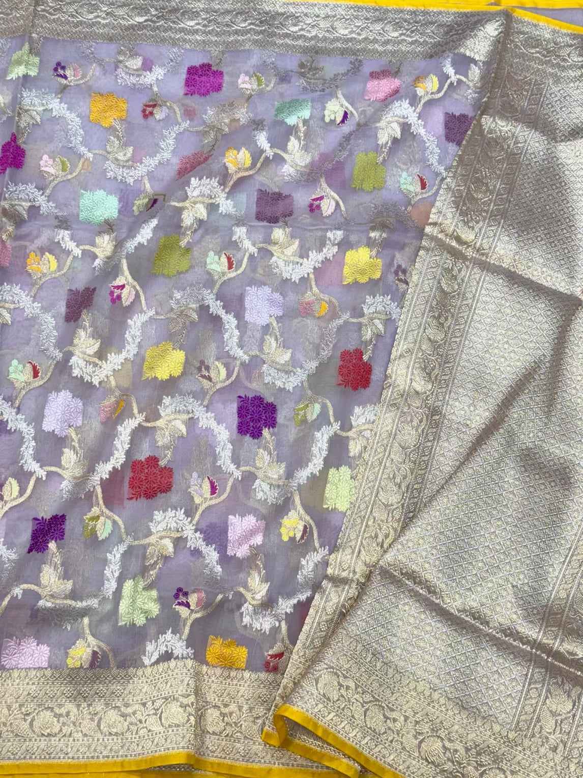 Pastel Blue Pure Kora Silk Saree - Pure Mulberry Silk Handwoven Banarasi Silk Saree - Kadhwa Weave