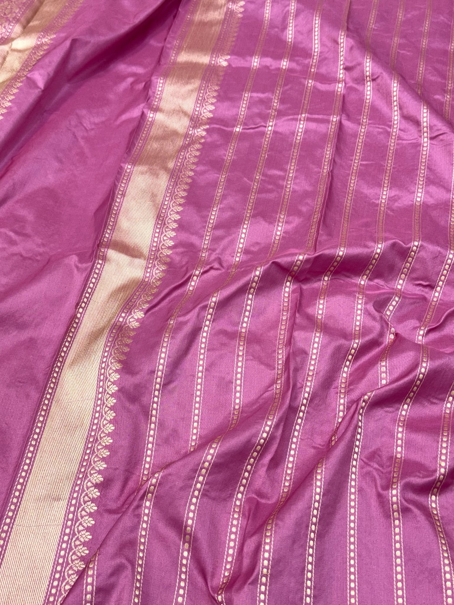 Mulberry Pink Pure Double Katan Silk & Mulberry Silk Handwoven | Kadhwa Technique | Contemporary Banarasi Designer Saree
