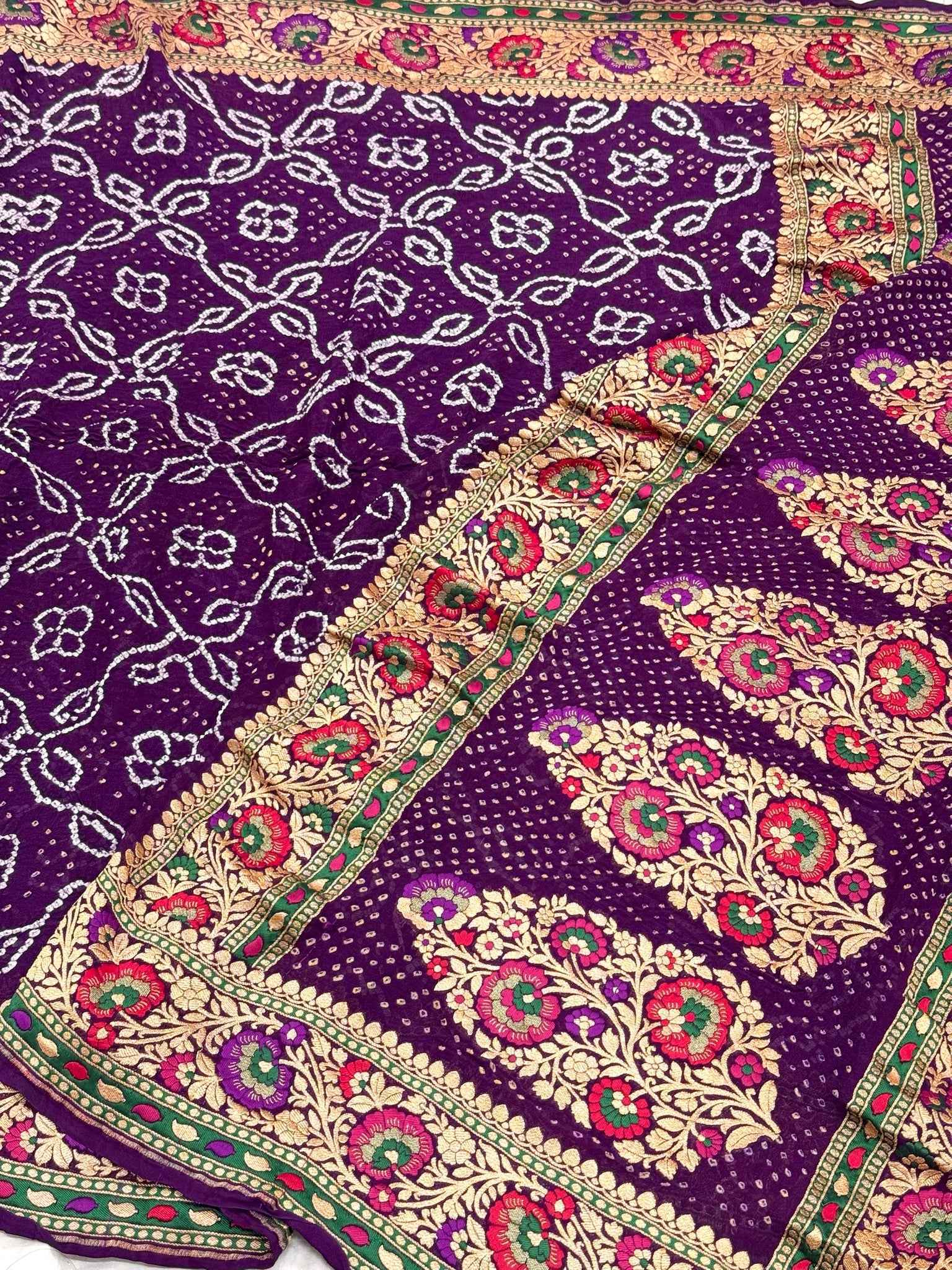 Purple Pure Chiffon Georgette Handwoven Banarasi Saree- Bandhej