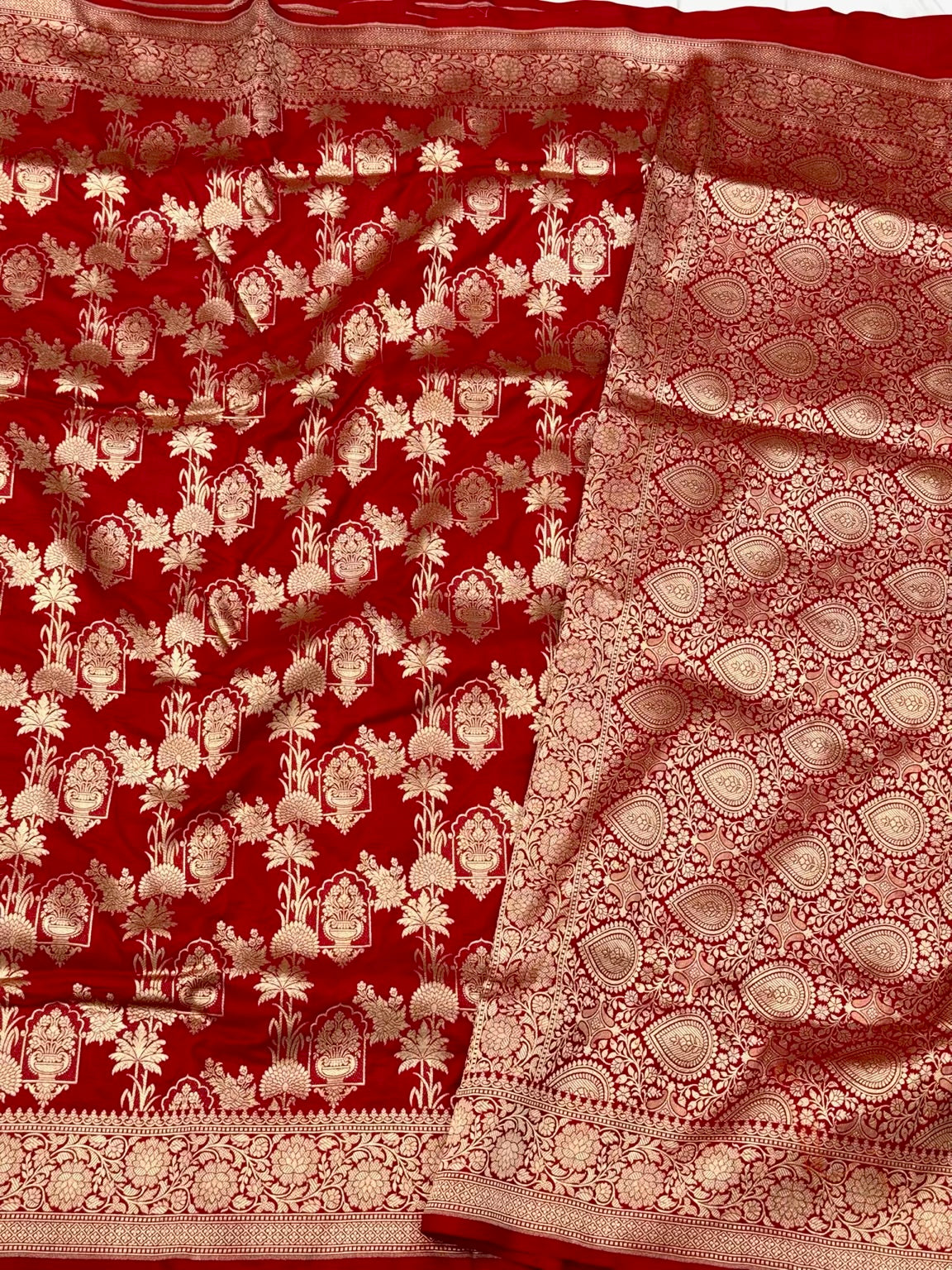 Red Pure Mulberry Katan Silk Banarasi Saree | Authentic Handloom Luxury
