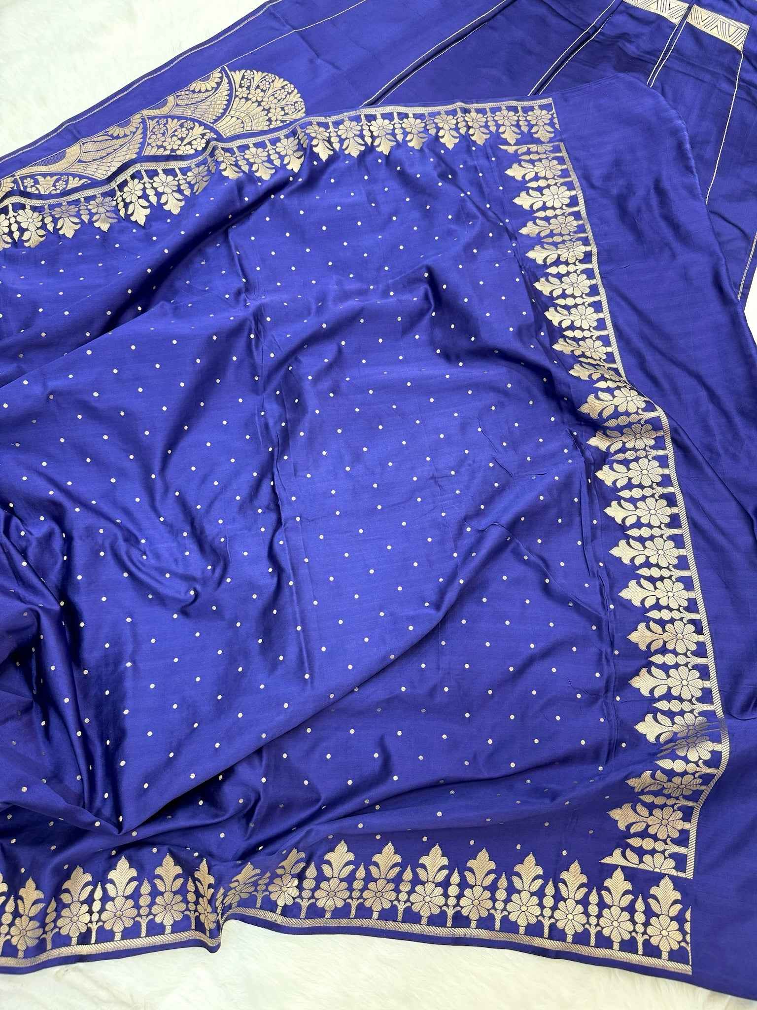 Royal Blue Satin Silk Pure Handwoven Lahenga