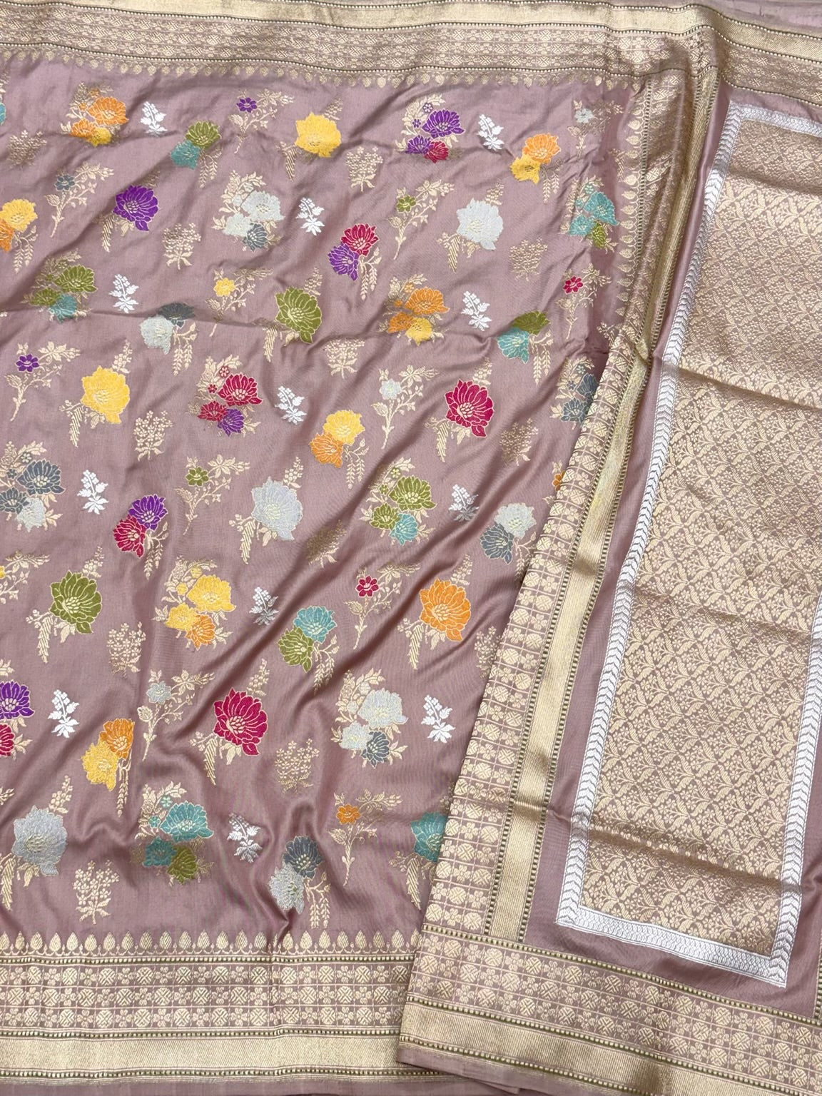 Dusty Mauve Pink Handwoven Ektara Saree | Kadhwa Technique | Aunthentic Banarasi Pure Katan Mulberry Silk Saree