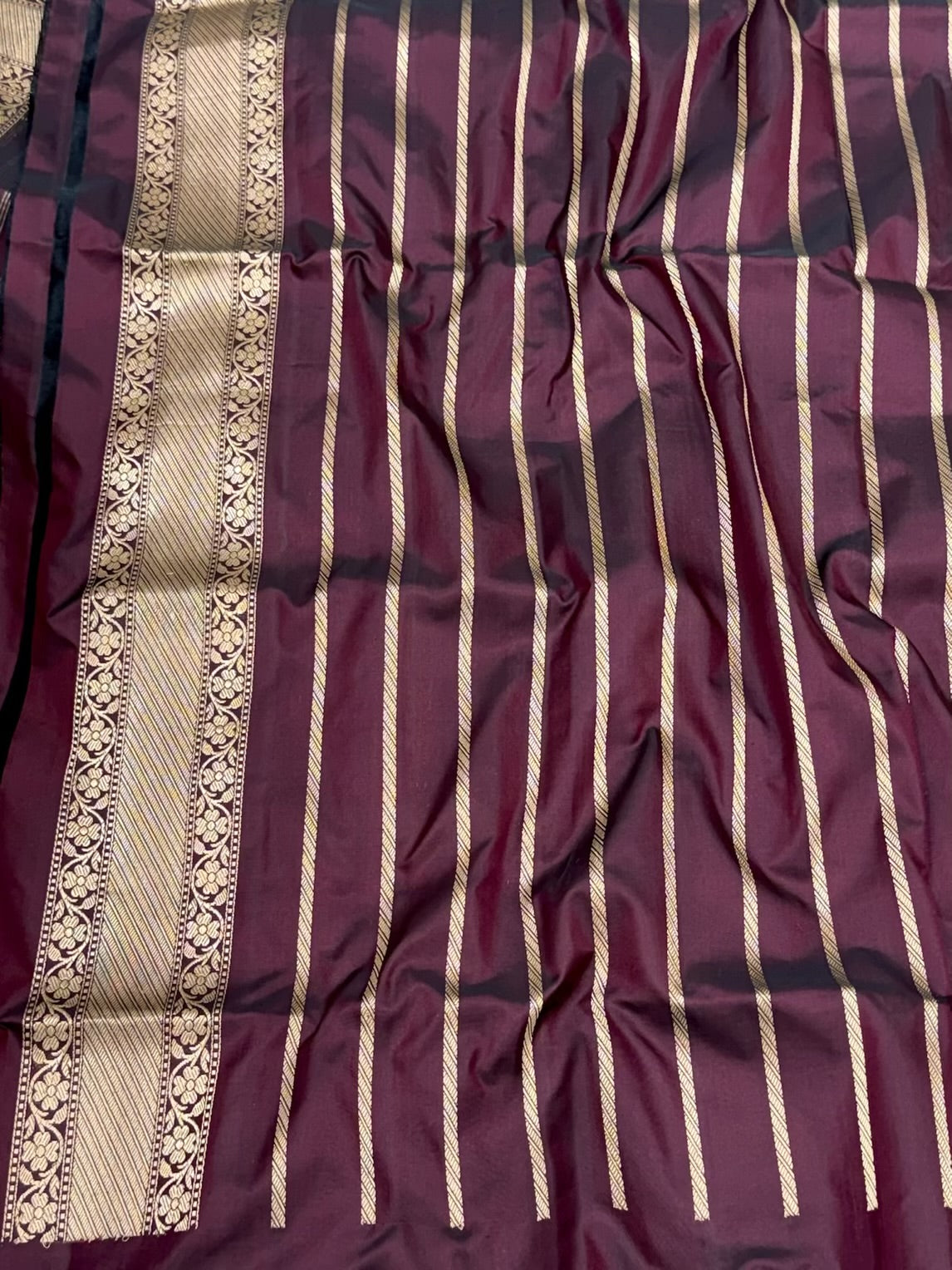 Wine Pure Double Katan Silk Saree | Pure Mulberry Silk Handwoven ( Kadhwa Technique ) Banarasi Saree