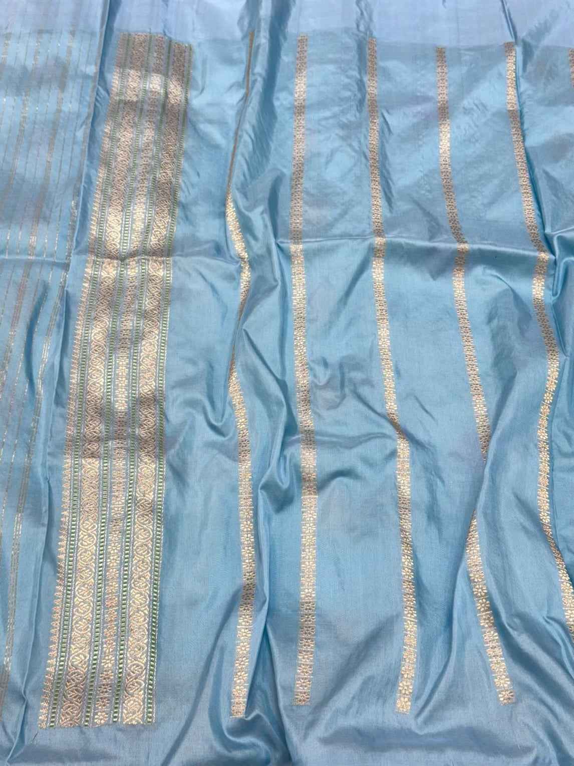 Aqua Green Pure Mulberry Kora Silk Handwoven Banarasi Saree