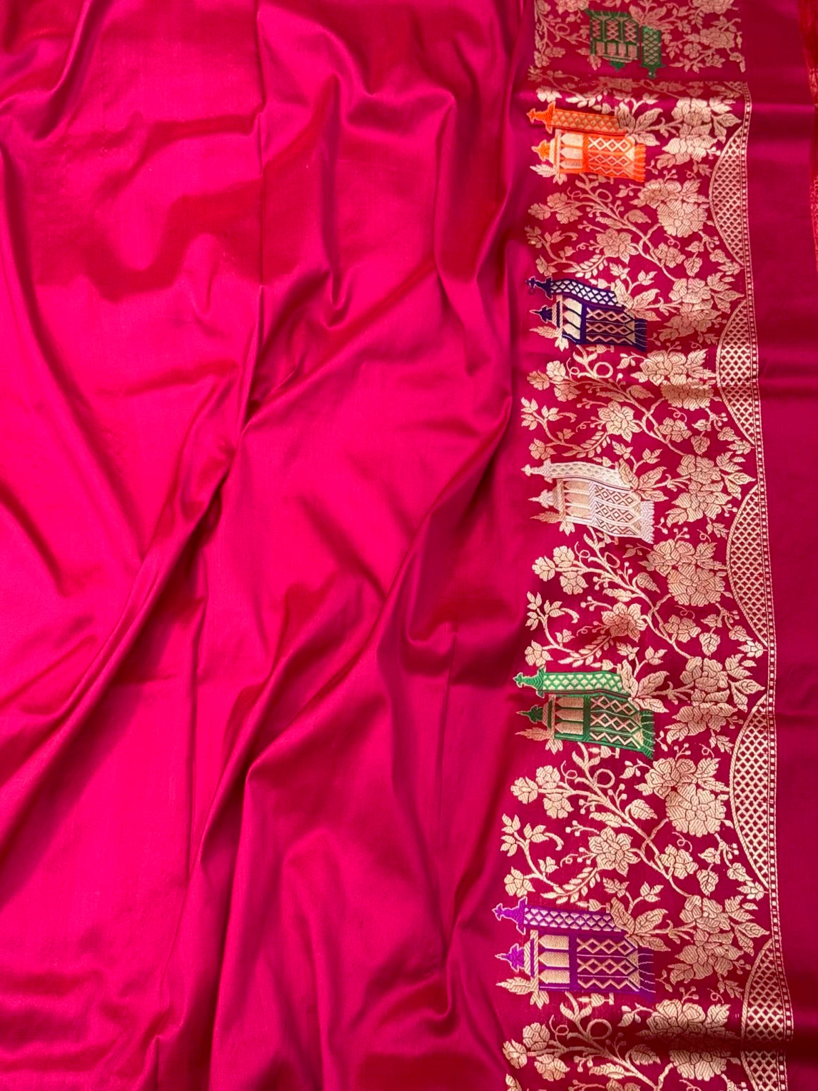 Reddish Pink Pure Katan Mulberry Silk Handwove Banarasi Silk Saree | Kadhwa Weave |