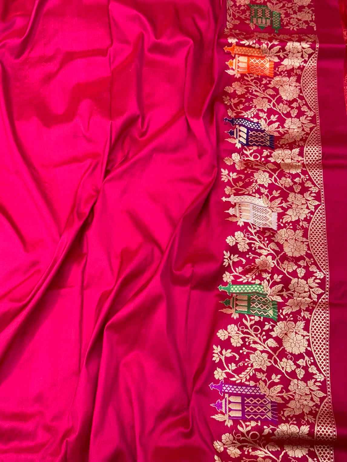 Reddish Pink Pure Katan Mulberry Silk Handwove Banarasi Silk Saree | Kadhwa Weave |
