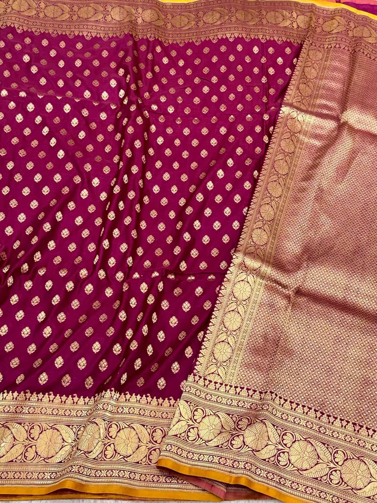 Berry Wine Pure Mulberry Katan Silk Handloom Banarasi Saree