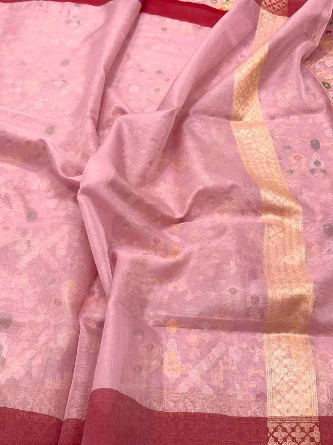 Mauve Pink Pure Soft Kora Silk Handloom Banarasi Saree - Ektara Weave