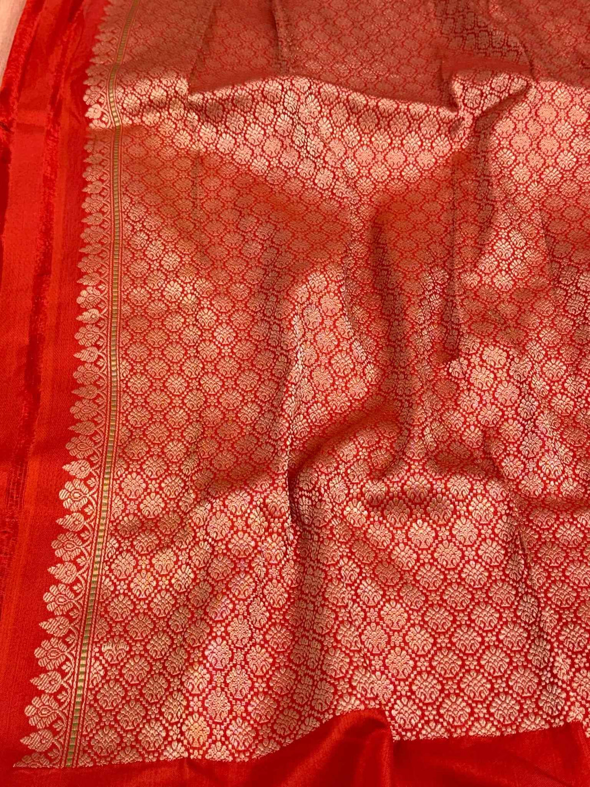 Rustic Orange Pure Mulberry Katan Silk Handwoven - Kadhwa Banarasi Saree | The Festive Glow