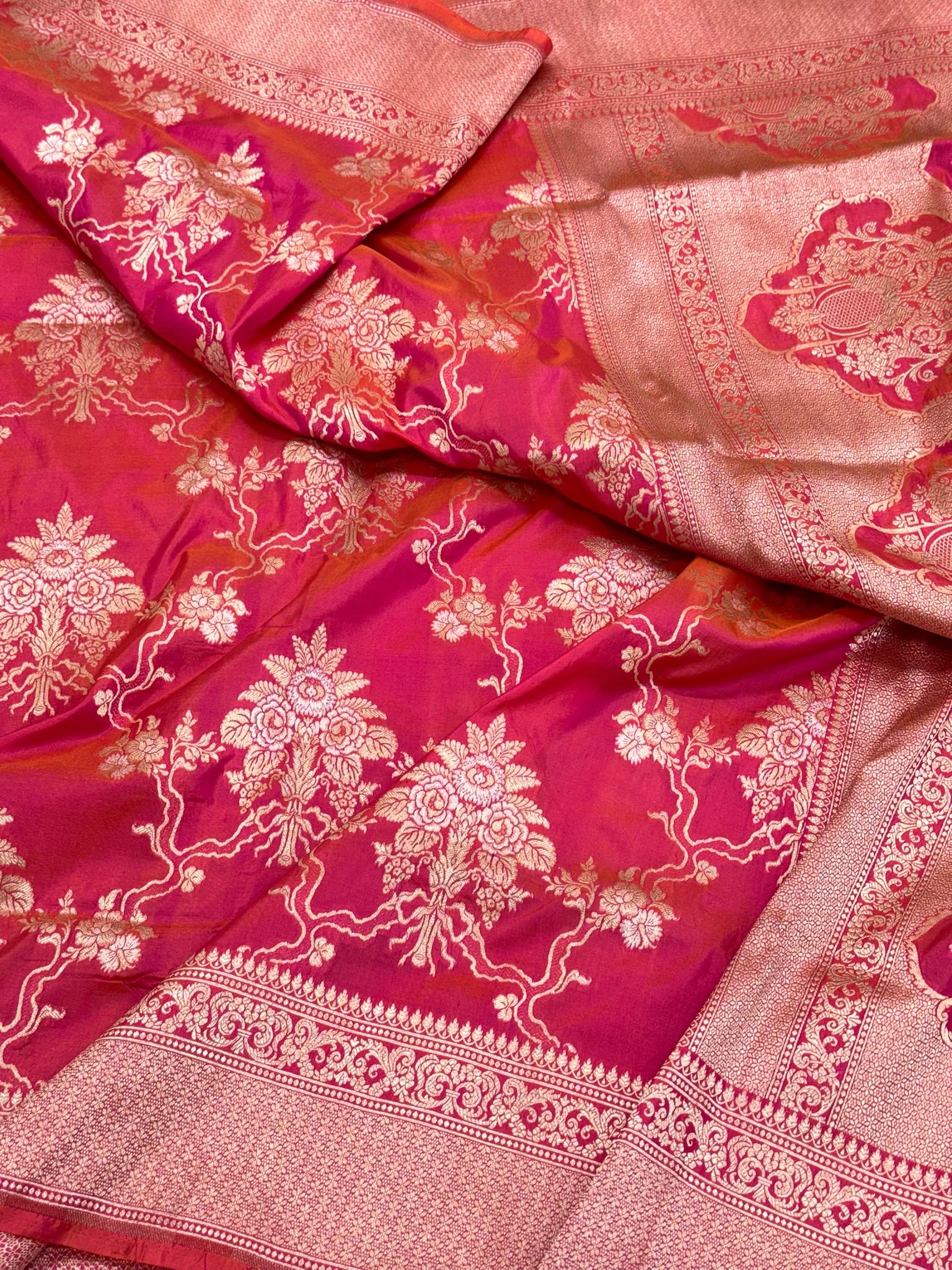 Pink Pure Mulberry Katan Silk Handloom Banarasi Saree