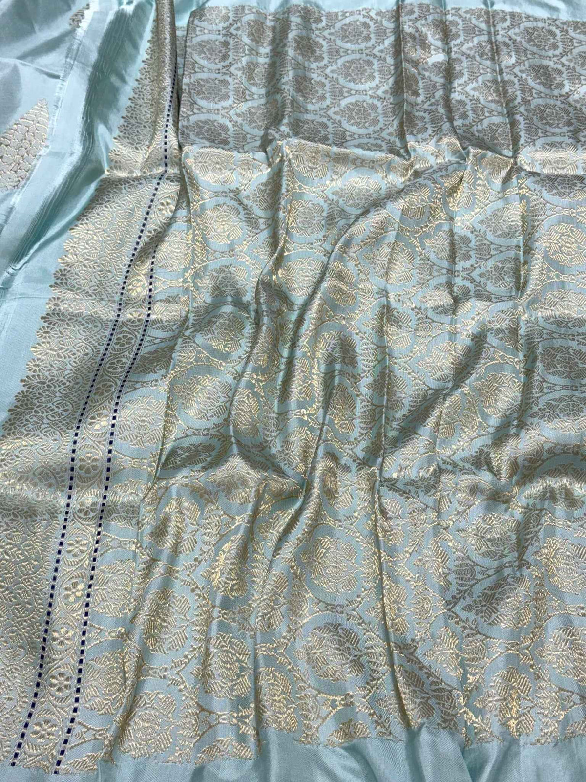 Sky Blue Pure Mulberry Katan Silk Handwoven Banarasi Saree - Kadhwa Weave