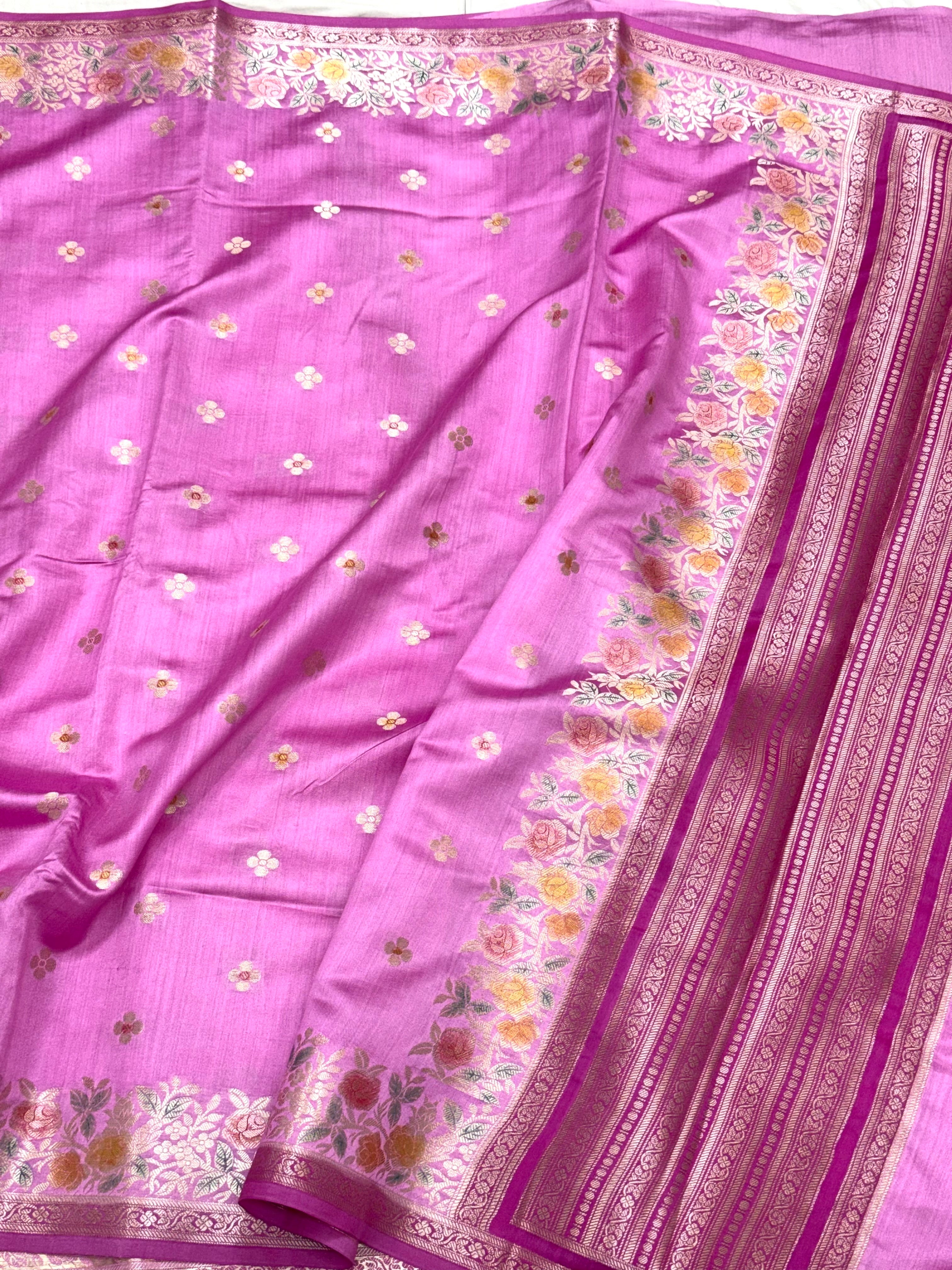 Neon Pink Pure Mulberry Chiniya Silk Lightweight Banarasi Saree