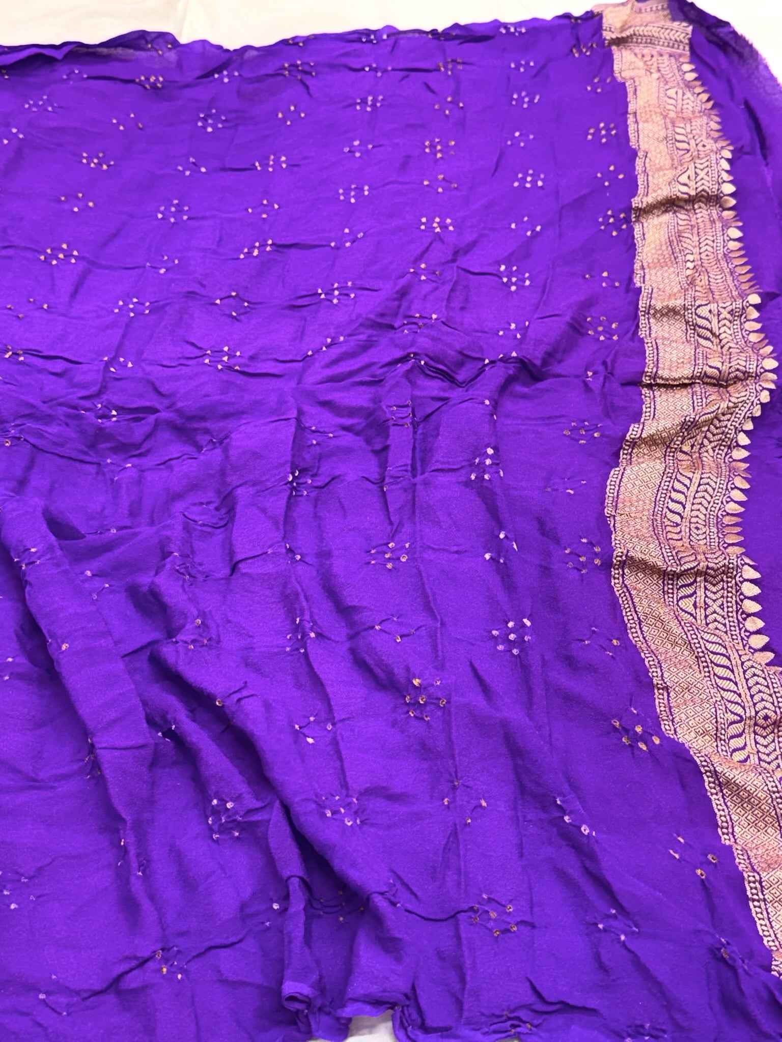 Purple/Pink Pure Chiffone Georgette Handloom Bandhej Banarasi Saree - Lightweight Soft Saree