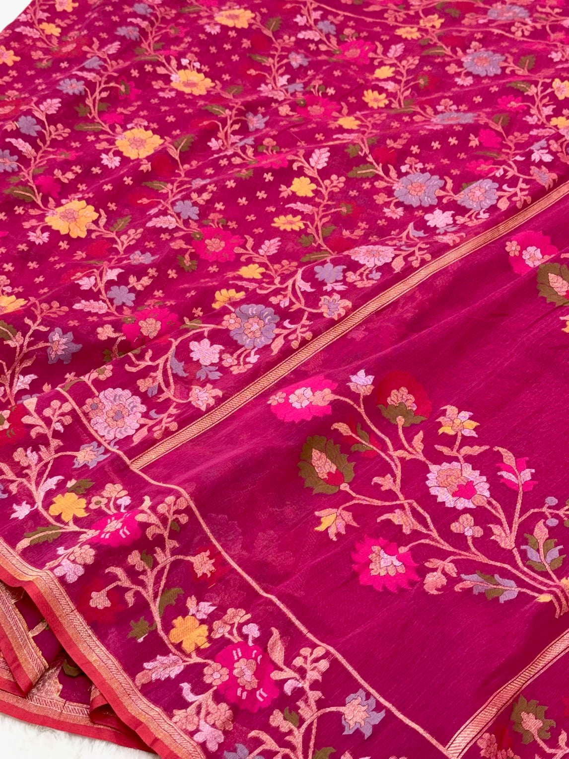 Pink Pure Muslin Cotton Jamdani Ektara Weave Handloom Banarasi Saree