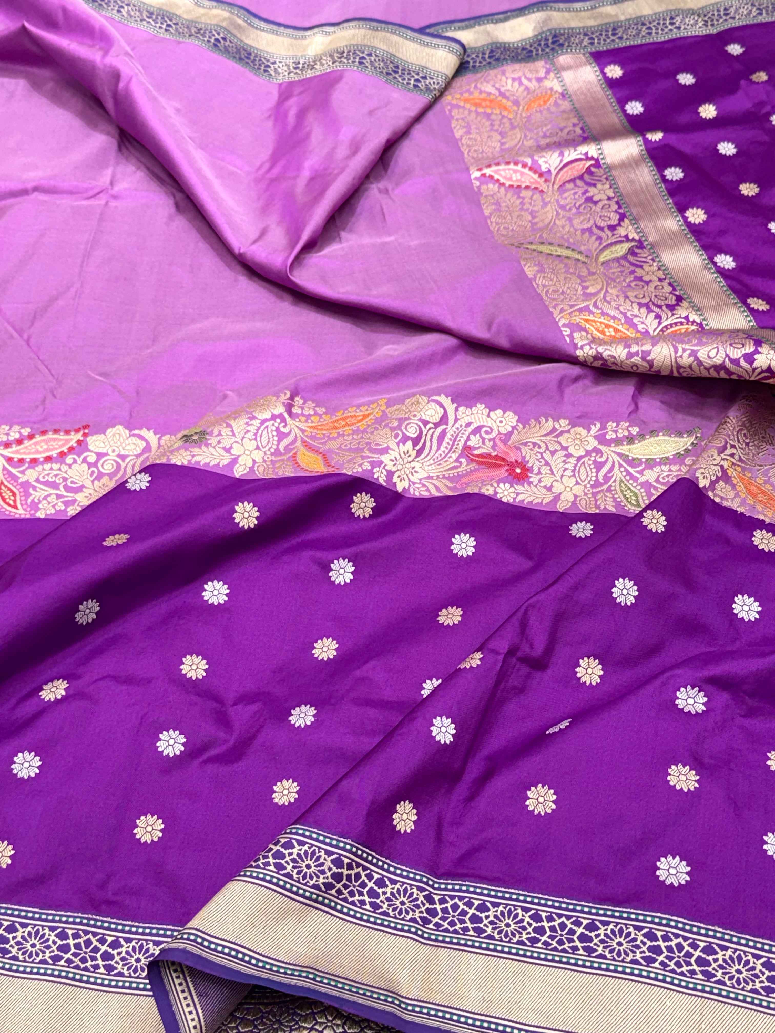 Purple Pure Mulberry Katan Silk Handwoven Banarasi Saree