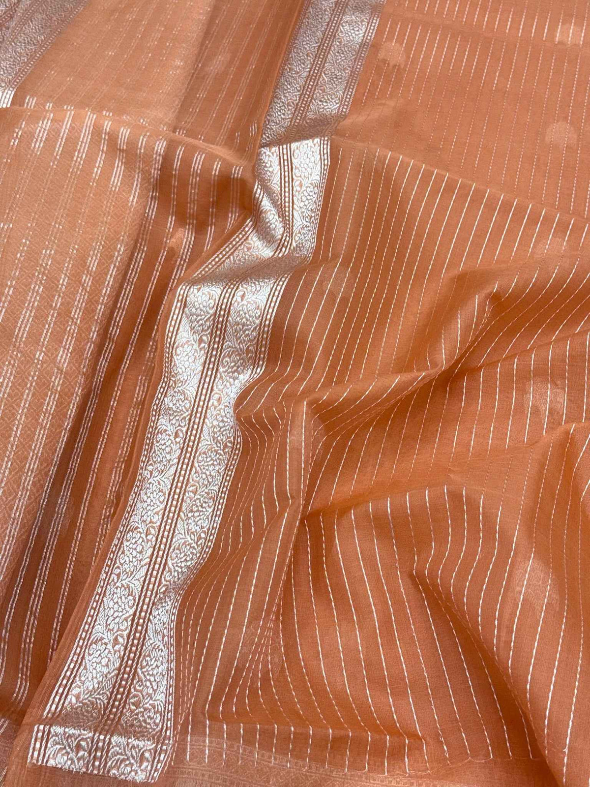 Rust Pure Mulberry Kora Silk Handwoven | Kadhwa Technique | Elegant Banarasi Saree